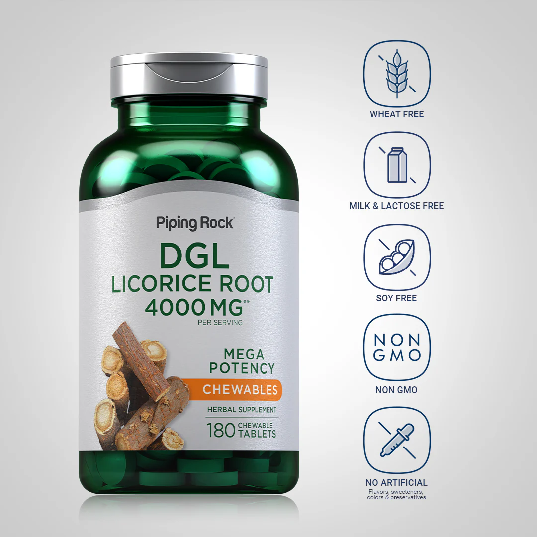 DGL Licorice Root Chewable Mega Potency (Deglycyrrhizinated), 4000 mg (per serving), 180 Chewable Tablets - Image 5