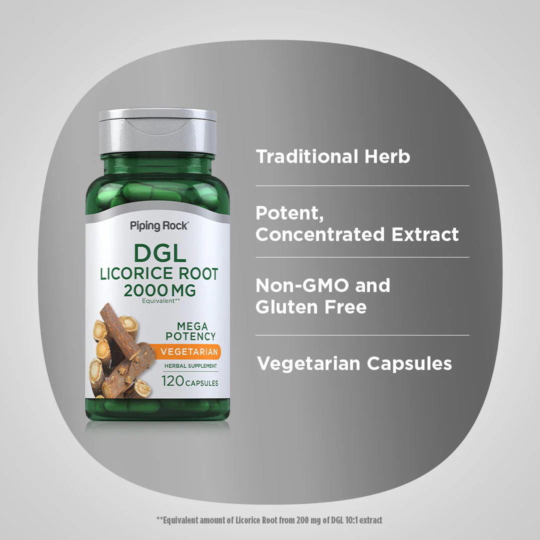 DGL Licorice Root Mega Potency (Deglycyrrhizinated), 2000 mg, 120 Capsules, 2  Bottles - Image 3