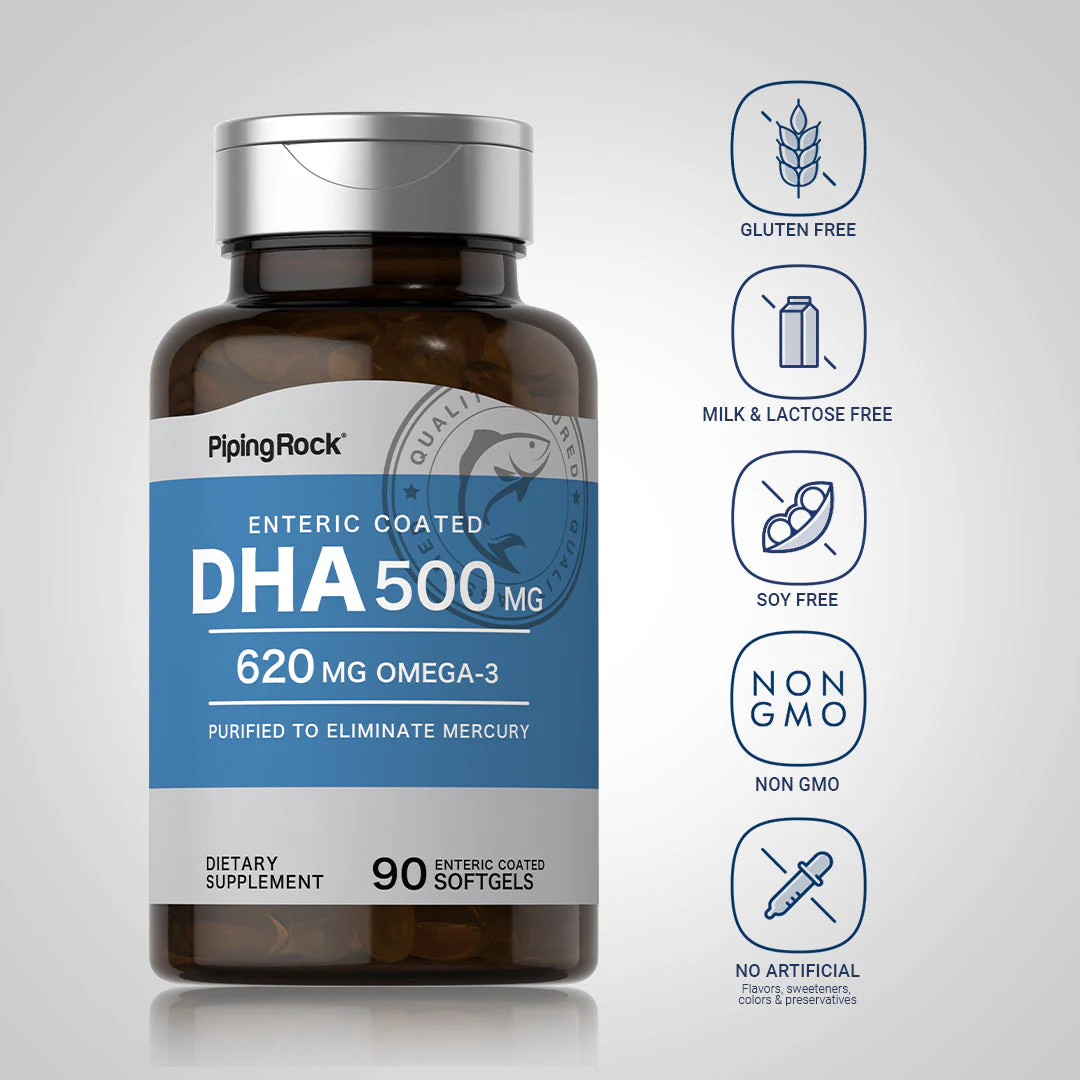 DHA Enteric Coated, 500 mg, 90 Quick Release Softgels, 2  Bottles - Image 6