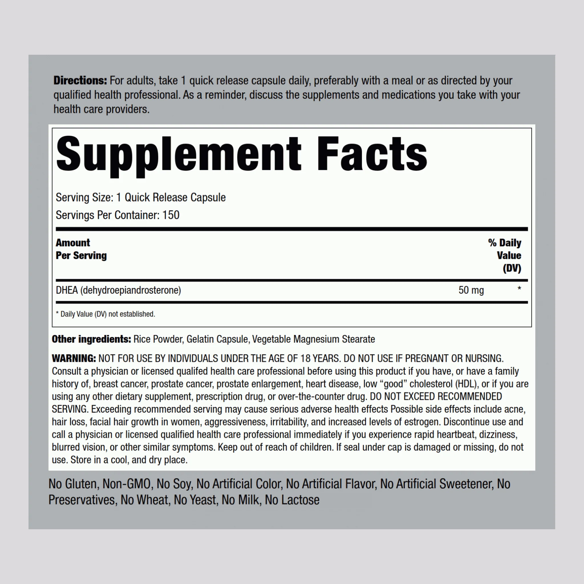 DHEA, 50 mg, 150 Quick Release Capsules, 2  Bottles - Image 2