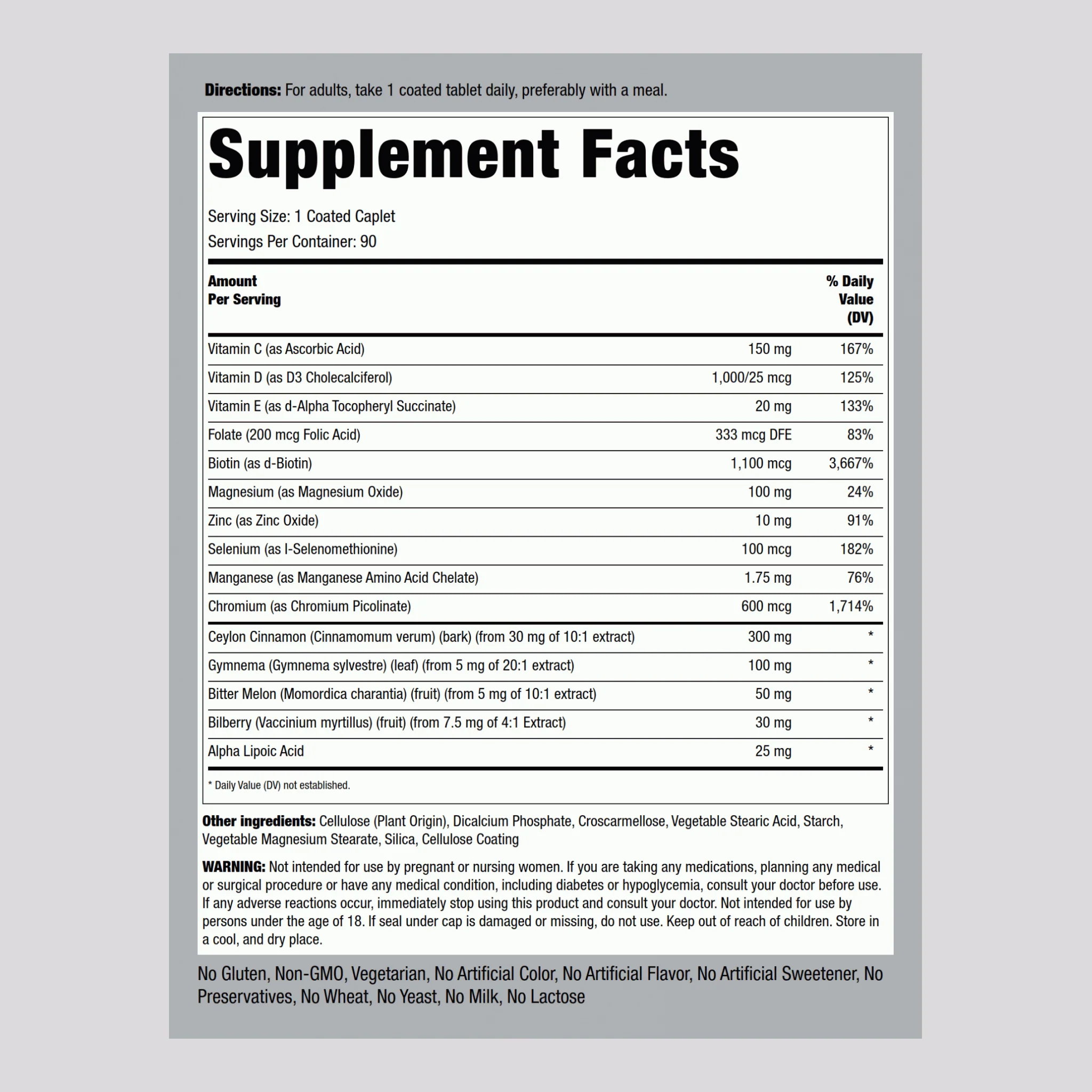 Diabetic Formula, 90 Coated Caplets, 2  Bottles - Image 2