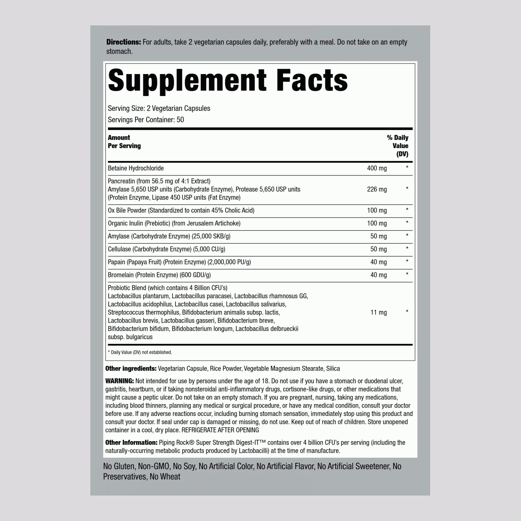 Digest-IT Multi Enzymes Super Strength with Probiotics, 100 Vegetarian Capsules, 2  Bottles - Image 2
