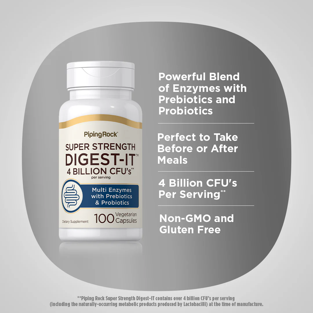 Digest-IT Multi Enzymes Super Strength with Probiotics, 100 Vegetarian Capsules, 2  Bottles - Image 3