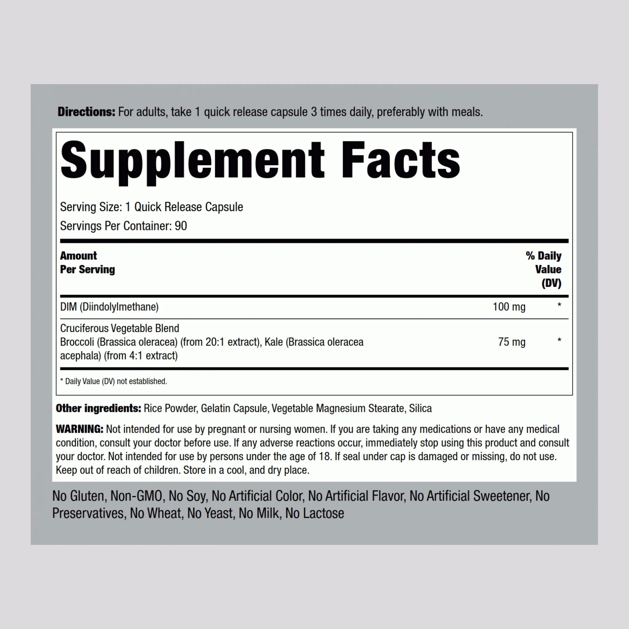 DIM Complex (diindolylmethane), 100 mg, 90 Quick Release Capsules - Image 2