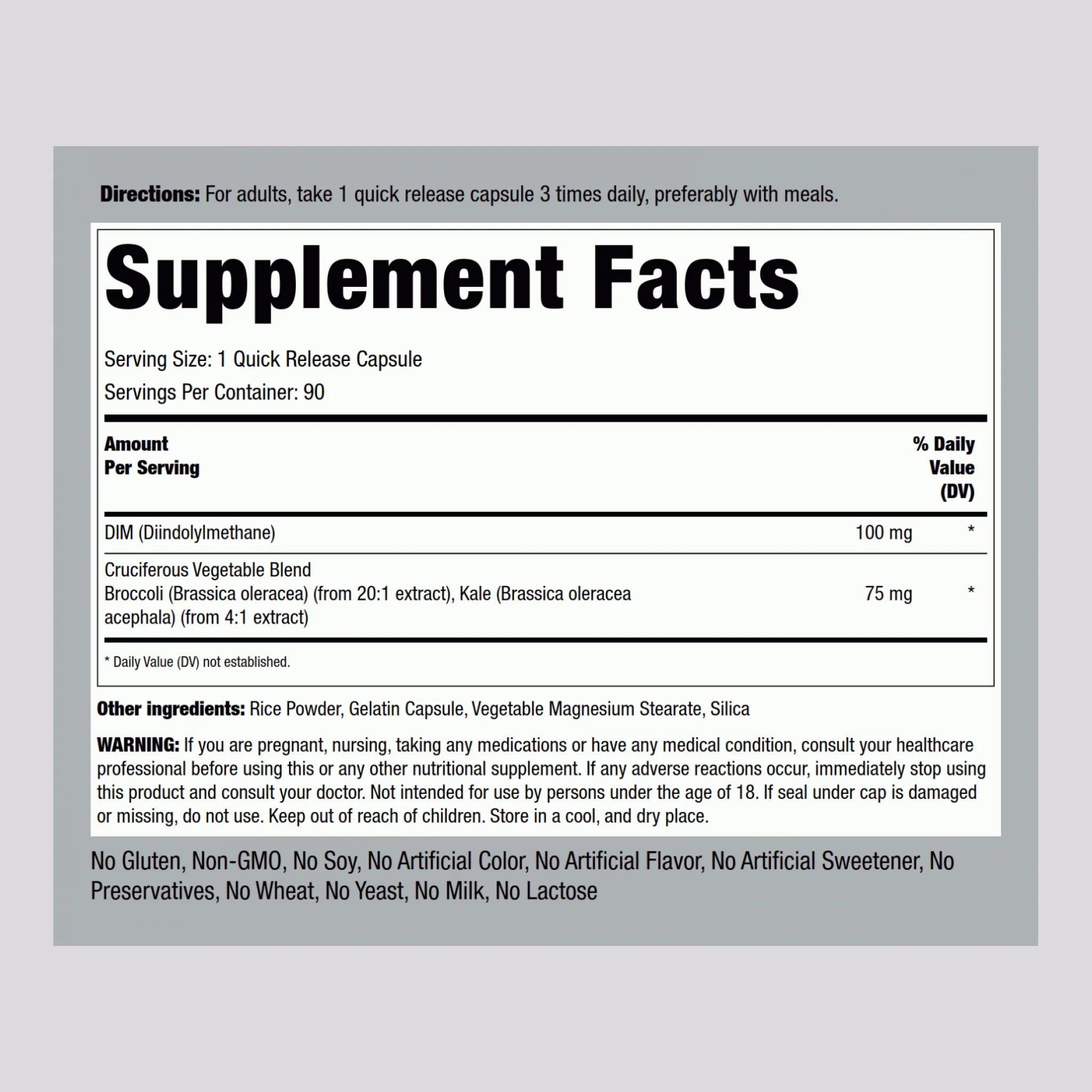 DIM Complex (diindolylmethane), 100 mg, 90 Quick Release Capsules, 2  Bottles - Image 2