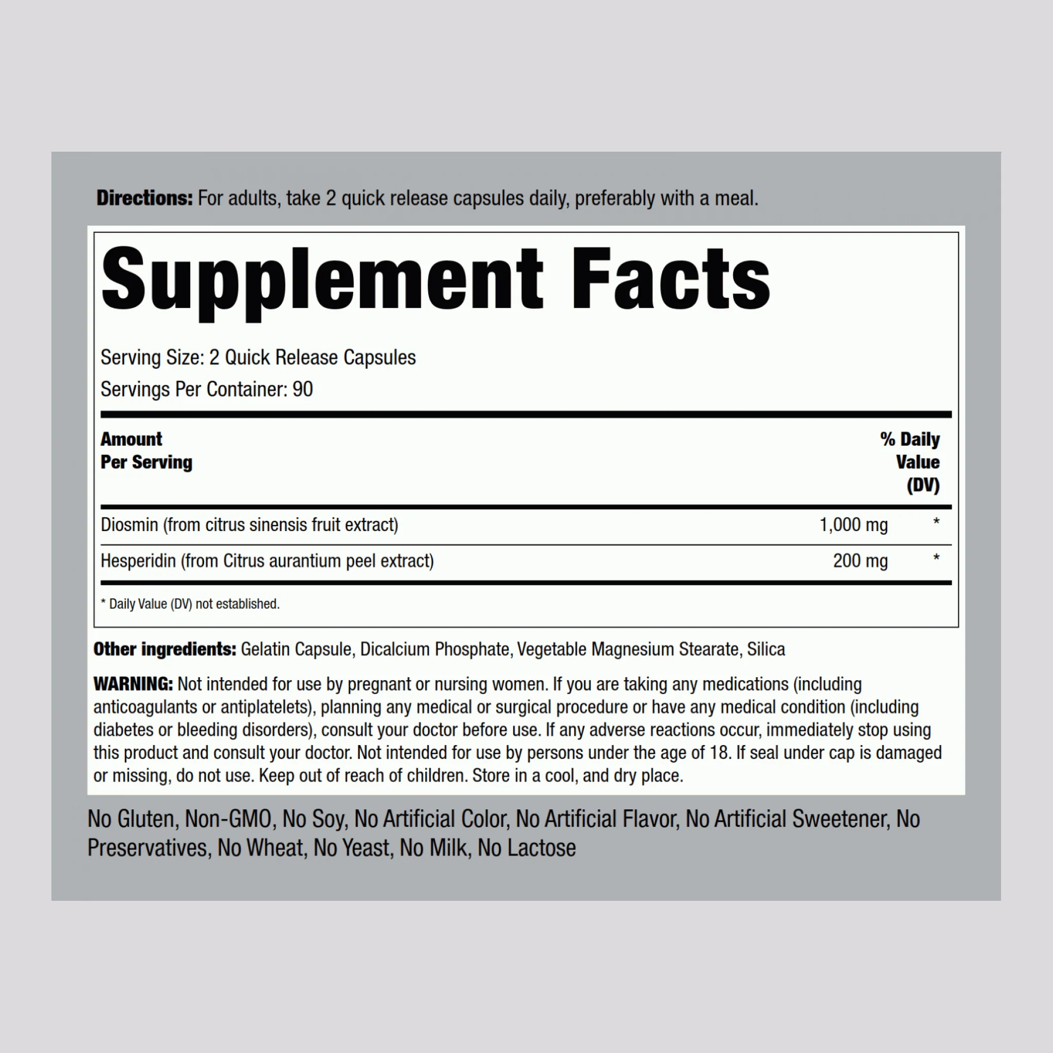 Diosmin w/ Hesperidin, 1200 mg (per serving), 180 Quick Release Capsules - Image 2