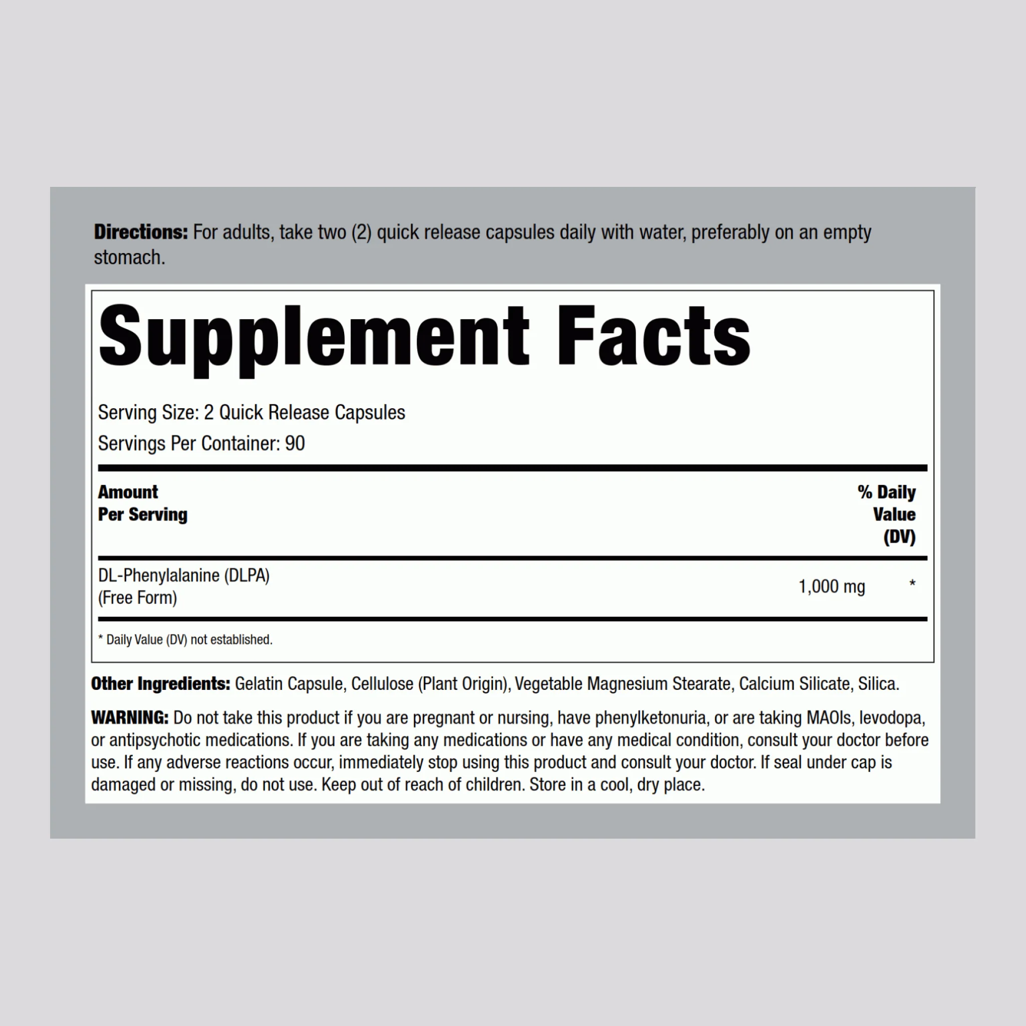 DL-Phenylalanine (DLPA), 1000 mg (per serving), 180 Quick Release Capsules - Image 2