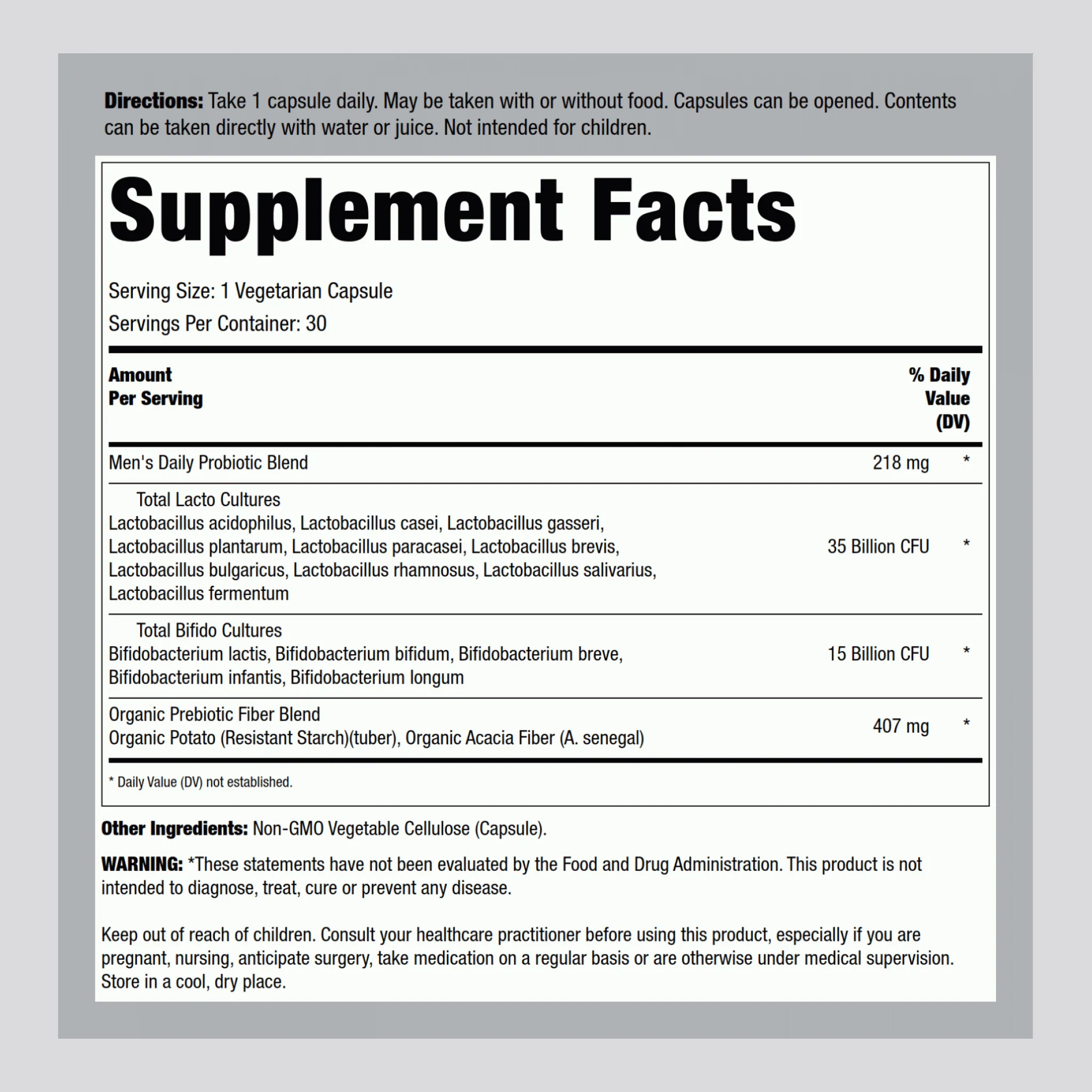 Dr. Formulated Probiotics Once Daily Men's, 50 Billion CFU, 30 Vegetarian Capsules - Image 2