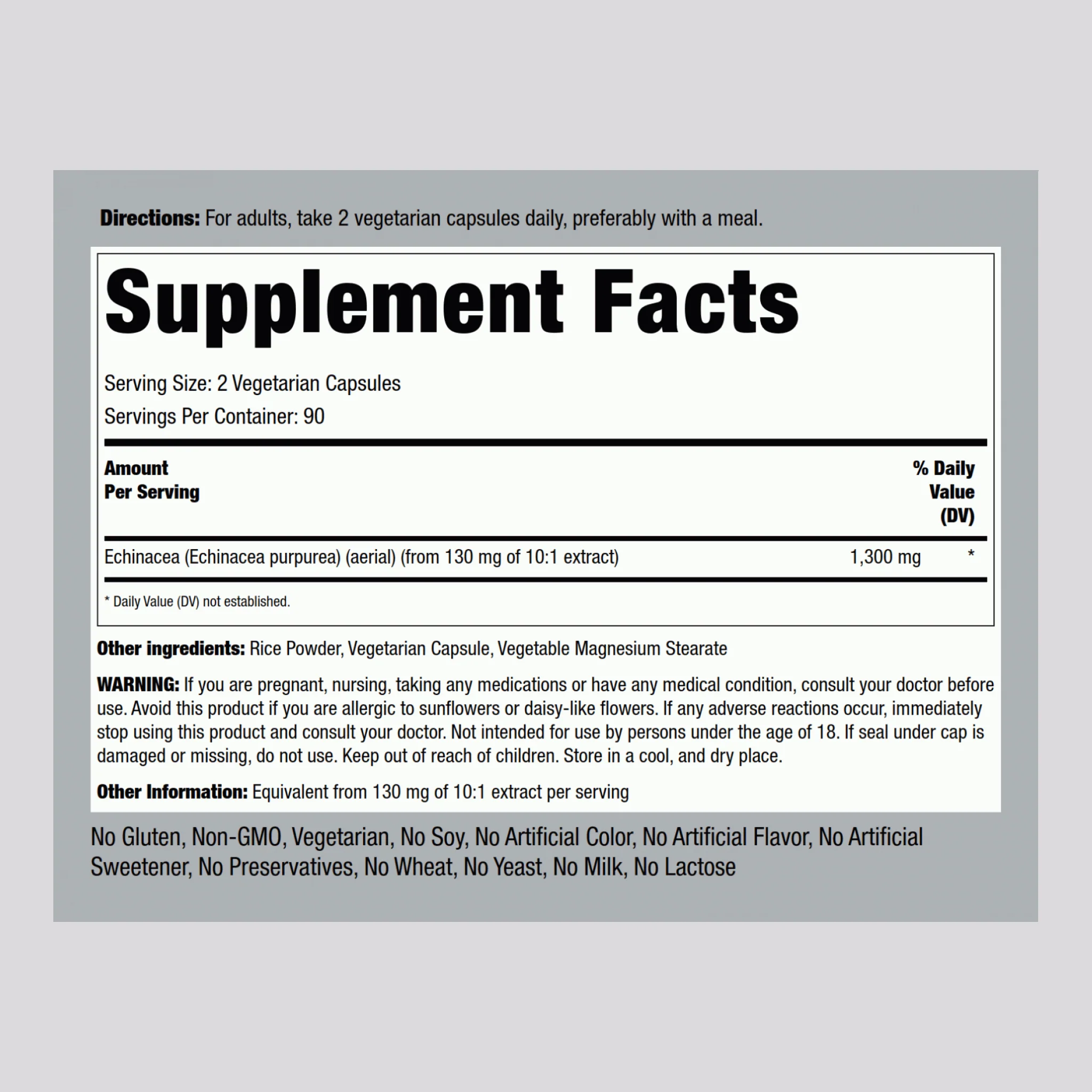 Echinacea, 1300 mg (per serving), 180 Vegetarian Capsules, 2  Bottles - Image 2