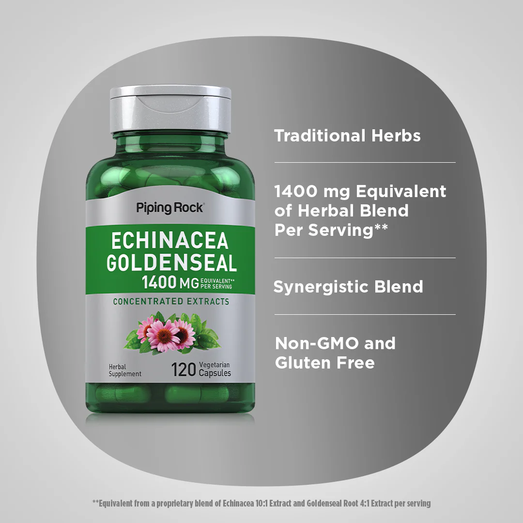 Echinacea Goldenseal, 1400 mg (per serving), 120 Vegetarian Capsules - Image 4