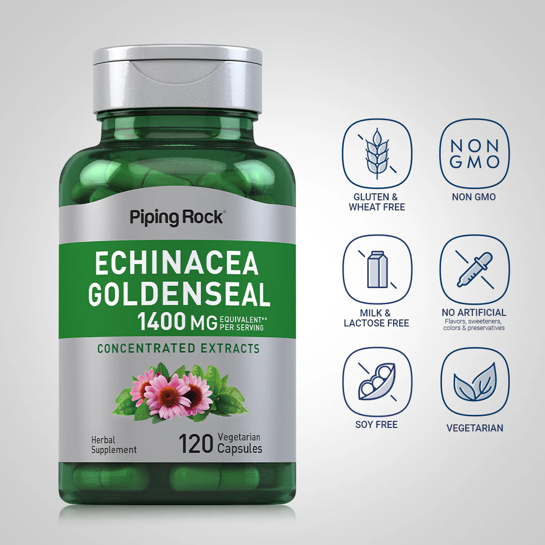 Echinacea Goldenseal, 1400 mg (per serving), 120 Vegetarian Capsules - Image 5