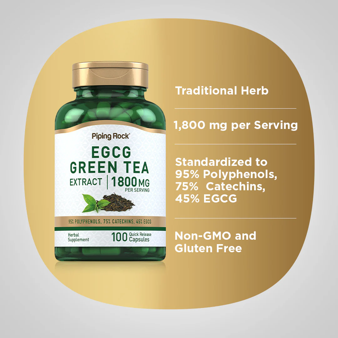 EGCG Green Tea Standardized Extract, 1800 mg (per serving), 100 Quick Release Capsules - Image 4