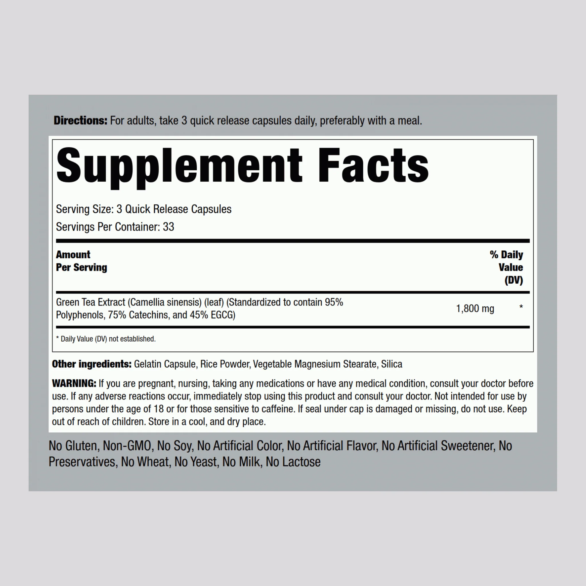 EGCG Green Tea Standardized Extract, 1800 mg (per serving), 100 Quick Release Capsules, 2  Bottles - Image 2