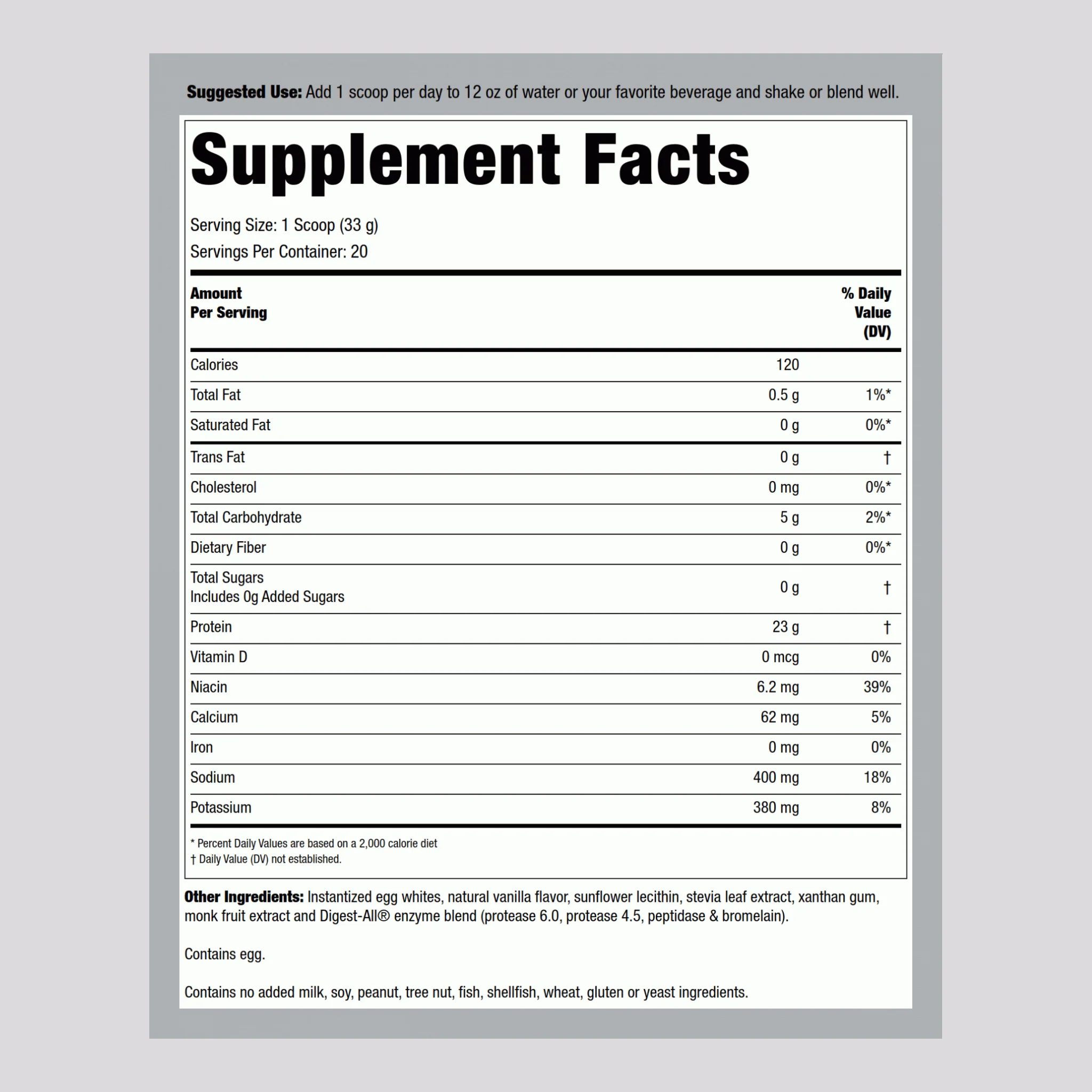 Egg White Protein (Vanilla), 24 oz (1.5 lb) Bottle - Image 2