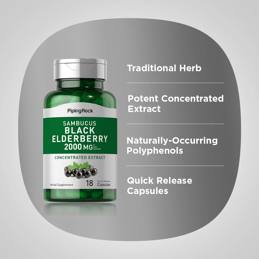 Elderberry Sambucus, 2000 mg (per serving), 180 Quick Release Capsules - Image 3