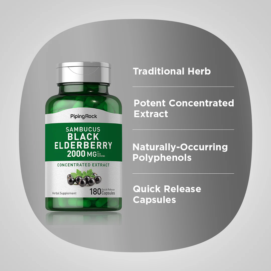 Elderberry Sambucus, 2000 mg (per serving), 180 Quick Release Capsules, 2  Bottles - Image 3