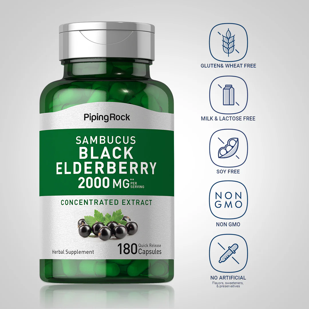Elderberry Sambucus, 2000 mg (per serving), 180 Quick Release Capsules, 2  Bottles - Image 4