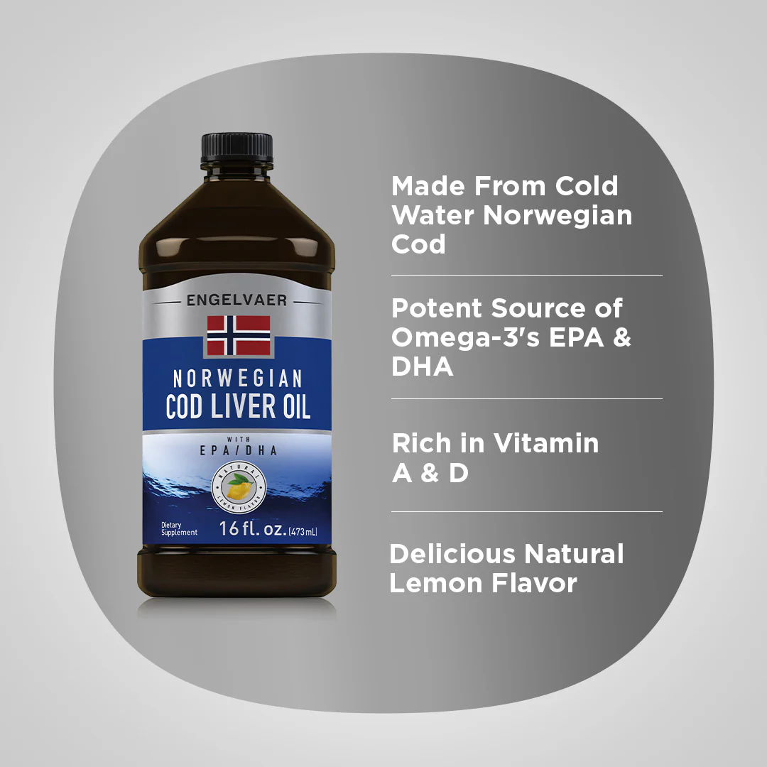 Engelvaer Norwegian Cod Liver Oil (Natual Lemon Flavor), 16 fl oz (473 mL) Bottle - Image 3