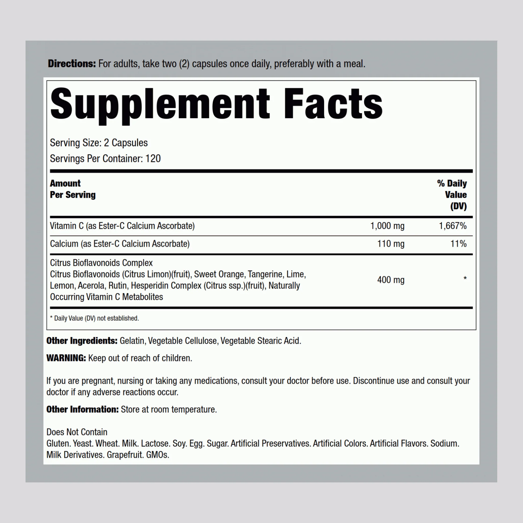 Ester C with Citrus Bioflavonoids, 500 mg, 240 Capsules - Image 2