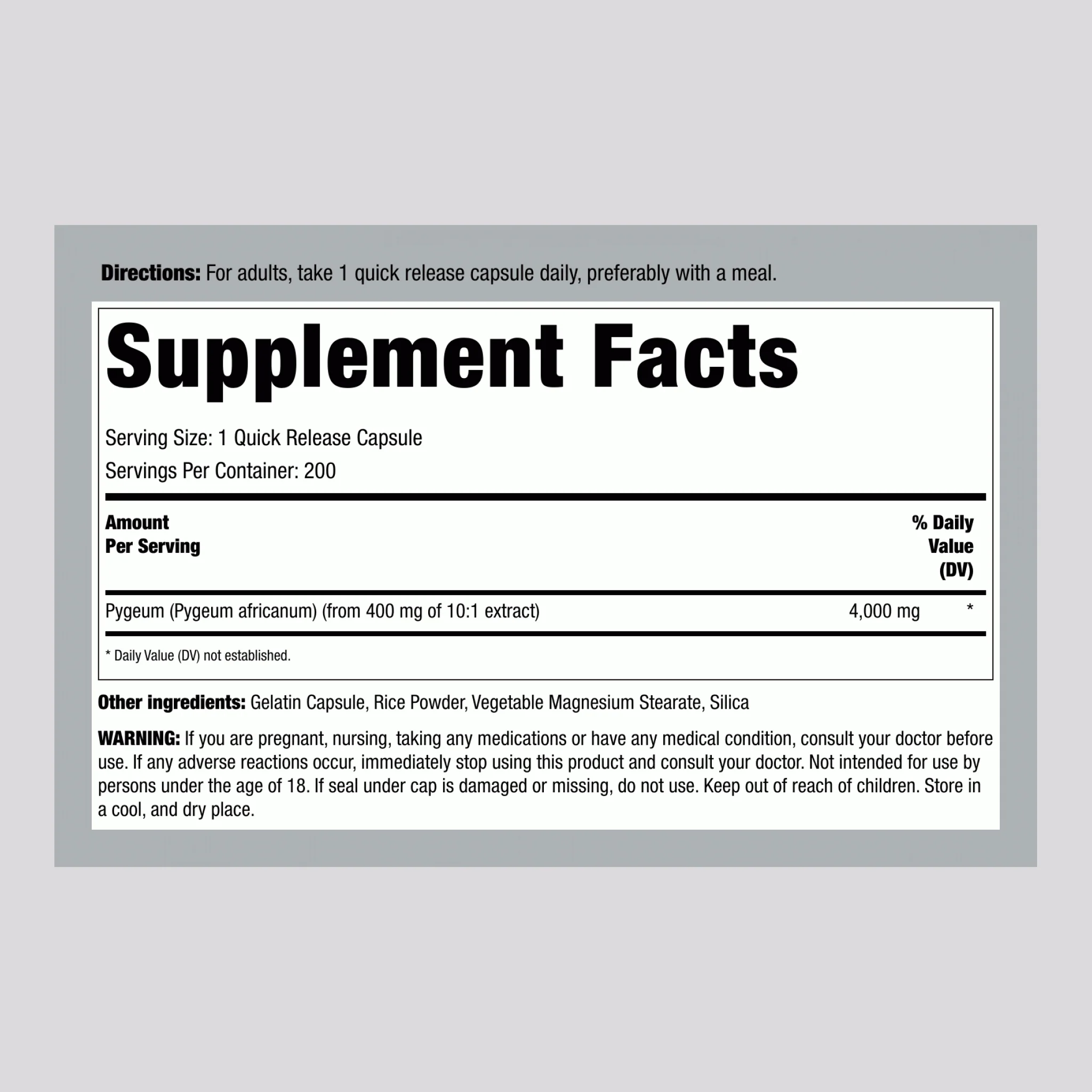 Extra Strength Pygeum, 4000 mg, 200 Quick Release Capsules, 2  Bottles - Image 2