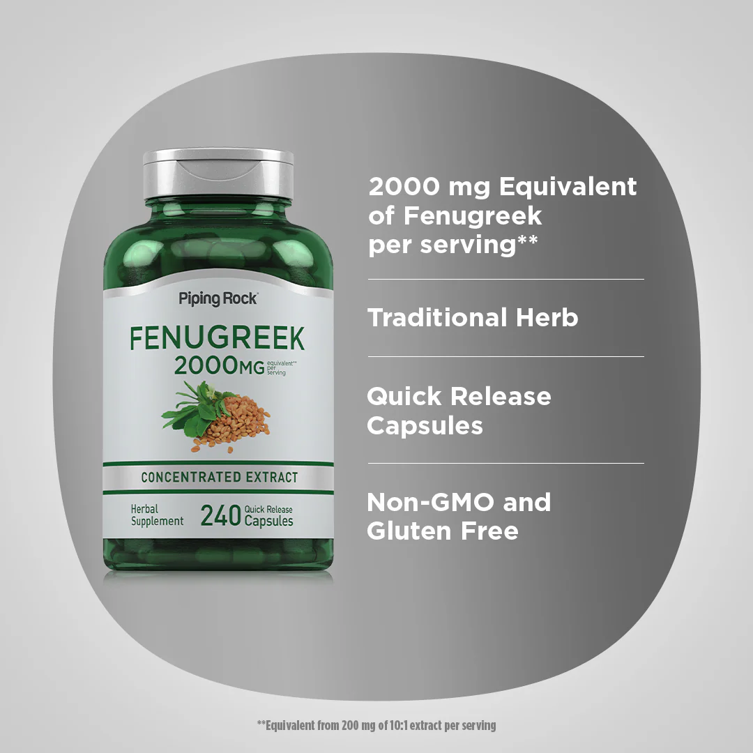 Fenugreek, 2000 mg (per serving), 240 Quick Release Capsules, 2  Bottles - Image 4