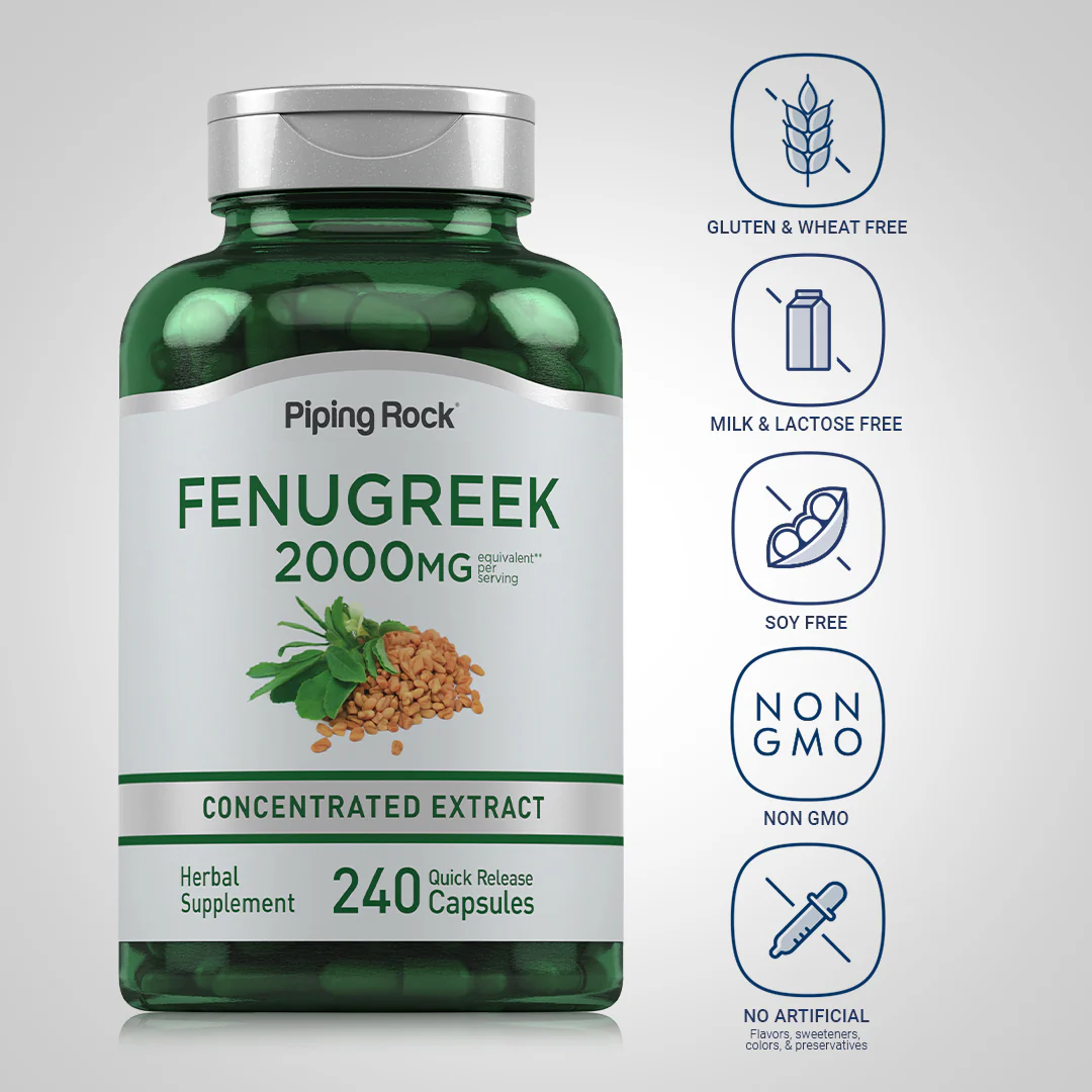 Fenugreek, 2000 mg (per serving), 240 Quick Release Capsules, 2  Bottles - Image 5
