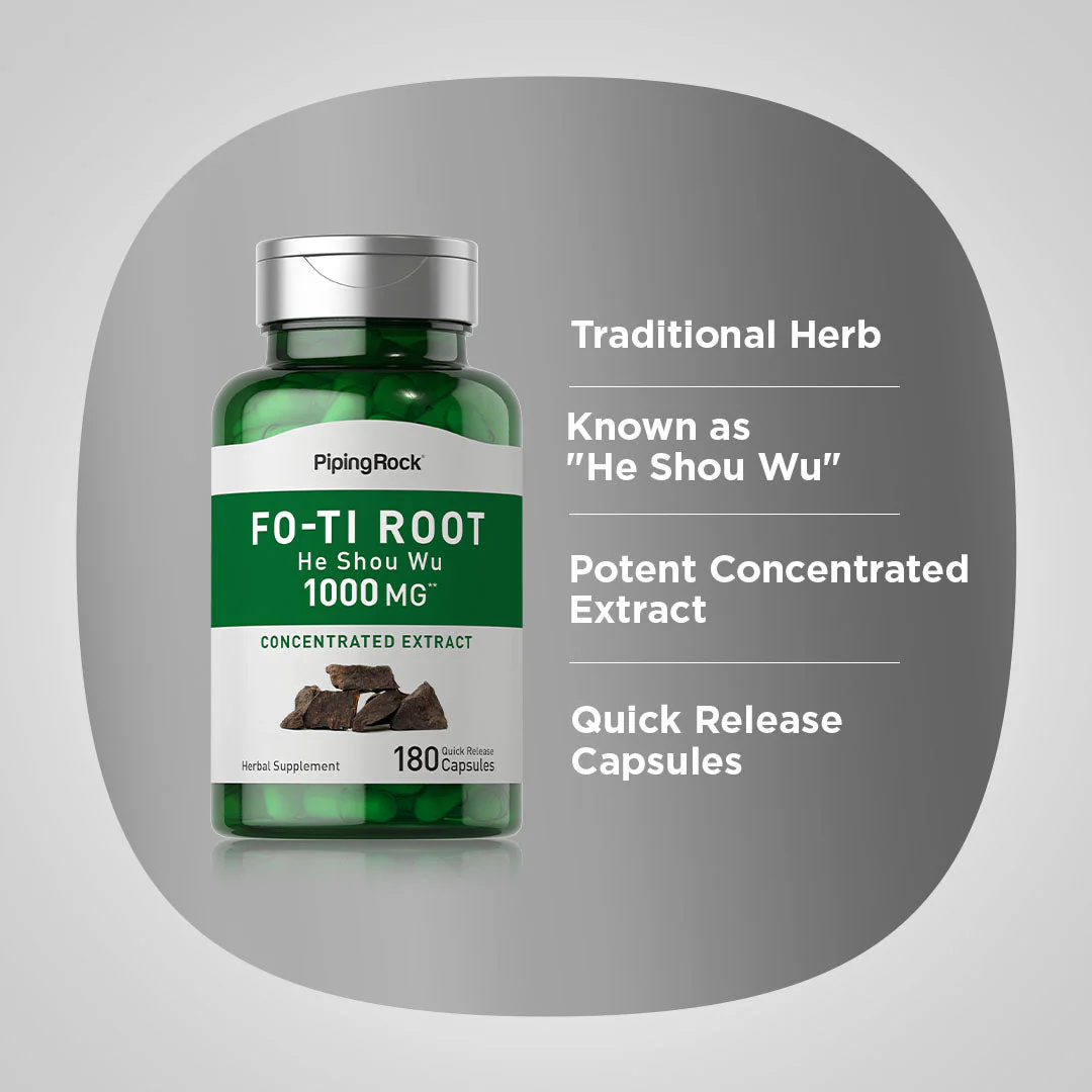 Fo-Ti Root He-Shou-Wu, 1000 mg, 180 Quick Release Capsules, 2  Bottles - Image 5
