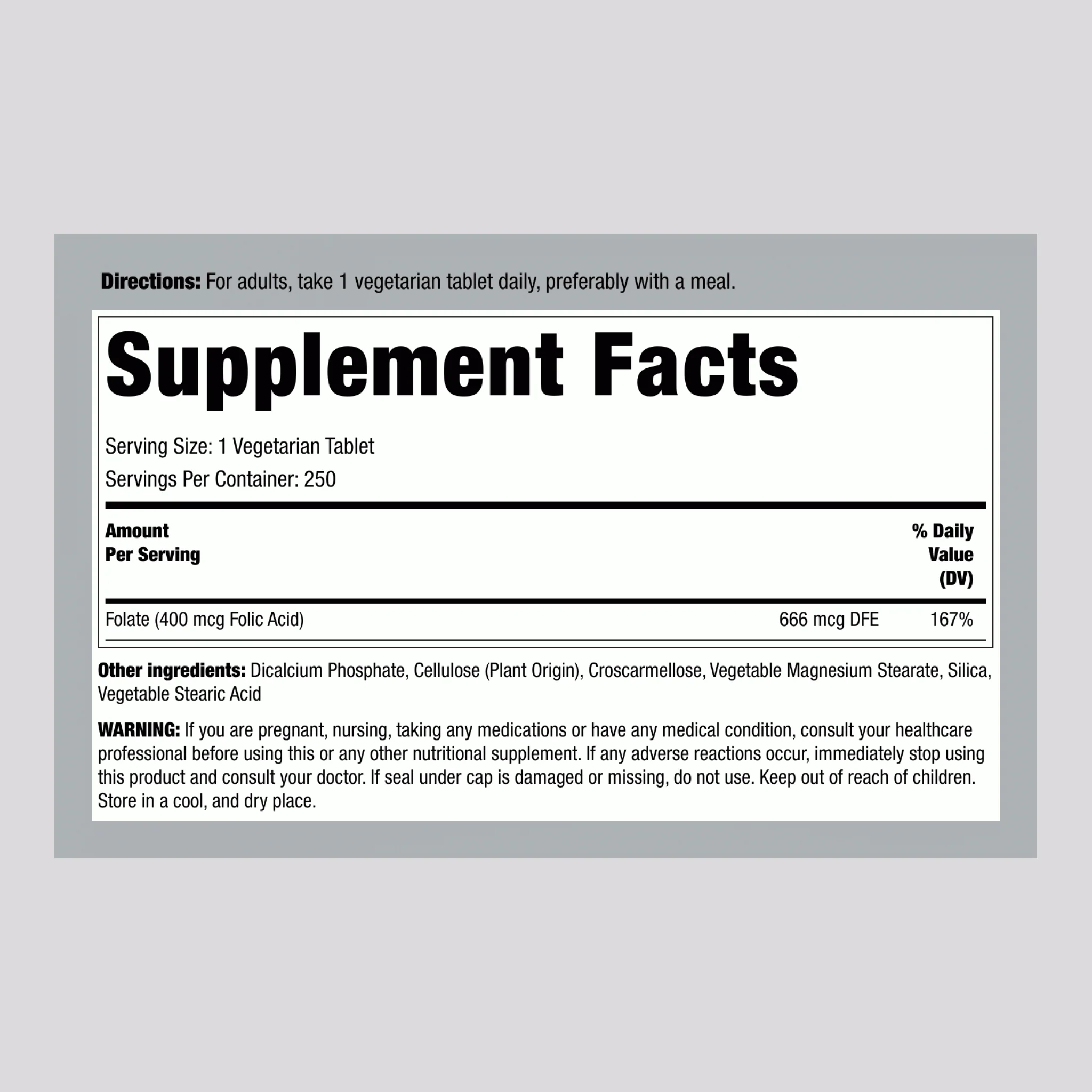 Folic Acid, 400 mcg, 250 Vegetarian Tablets - Image 2