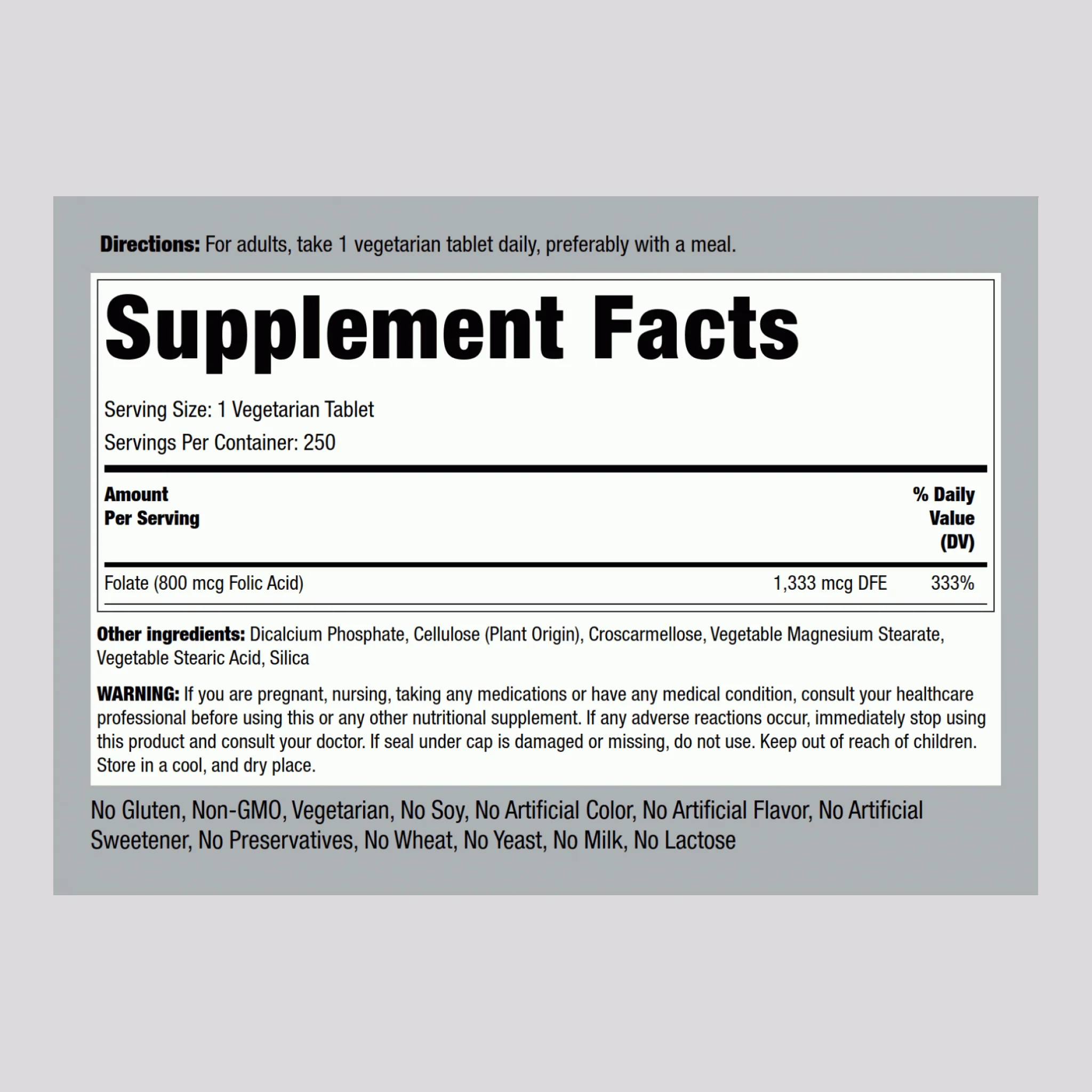 Folic Acid, 800 mcg, 250 Tablets - Image 2