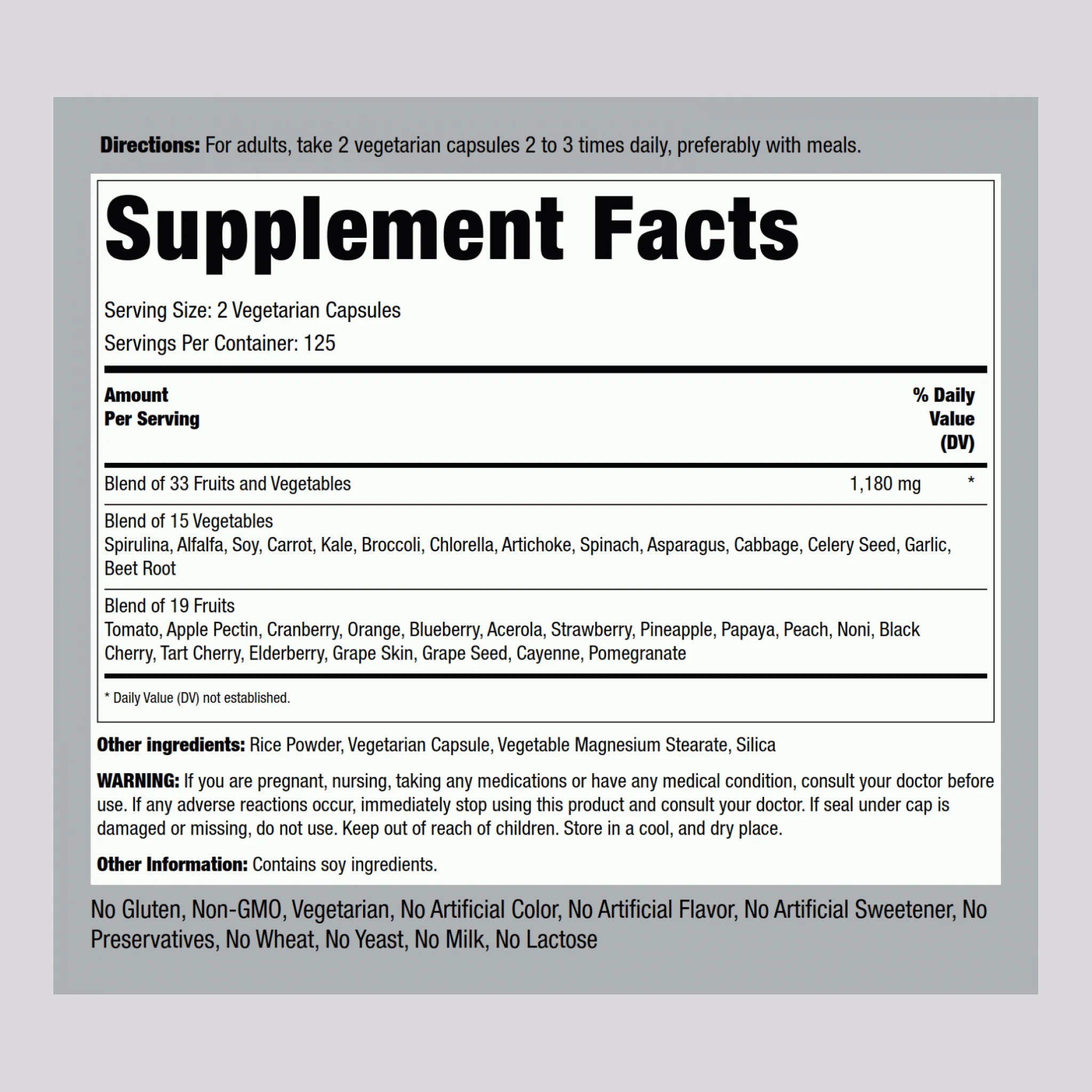 Fruit & Veggies for Life, 250 Vegetarian Capsules, 2  Bottles - Image 2