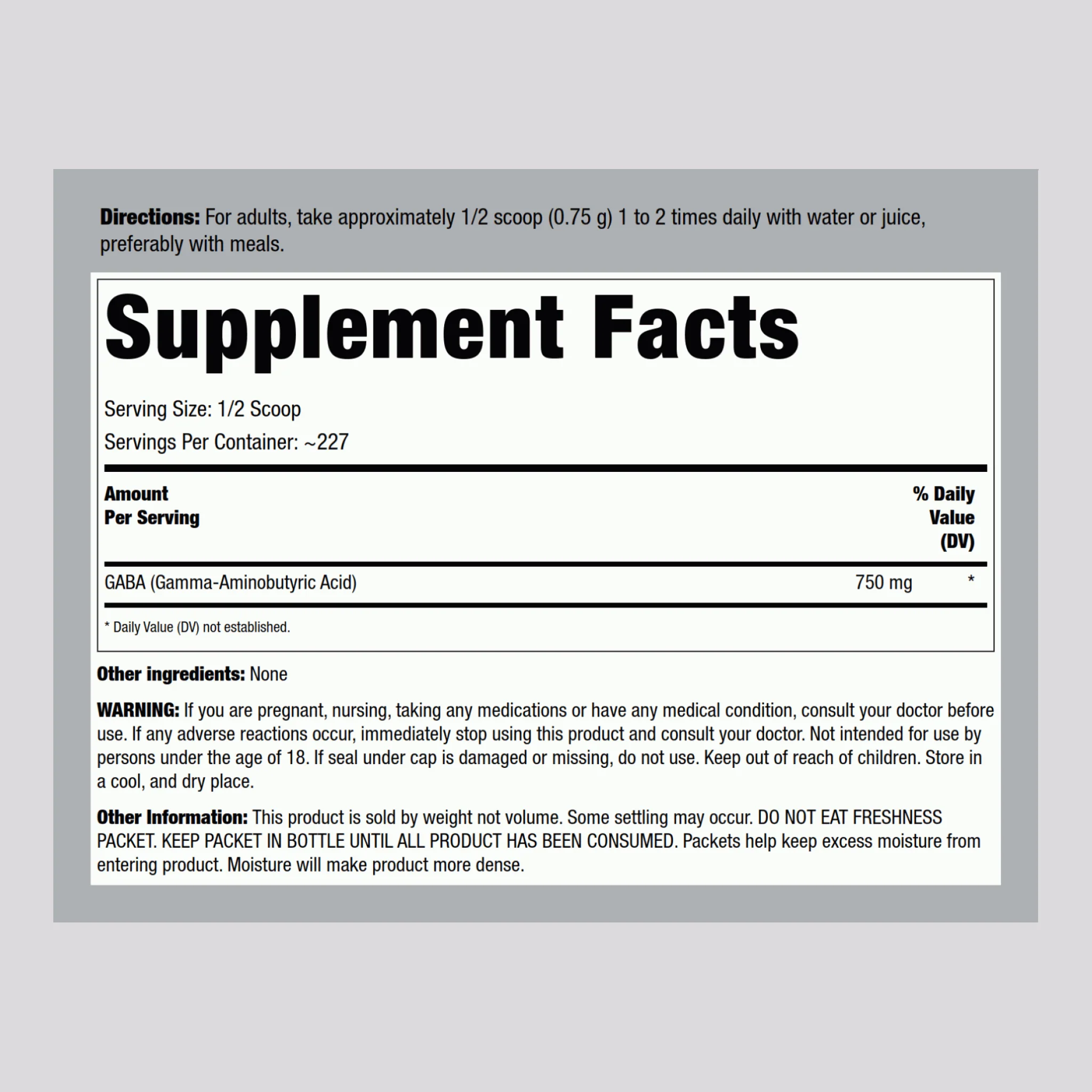 GABA Powder (Gamma-Aminobutyric Acid), 750 mg (per serving), 6 oz (170 g) Bottle - Image 2