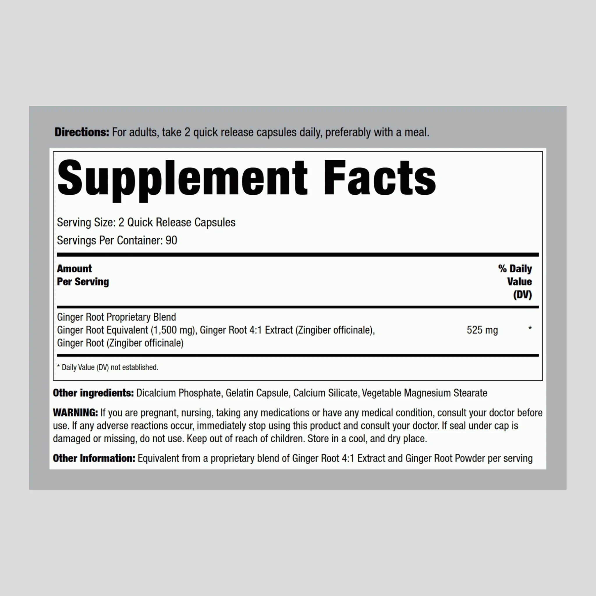 Ginger Root, 1500 mg (per serving), 180 Quick Release Capsules - Image 2