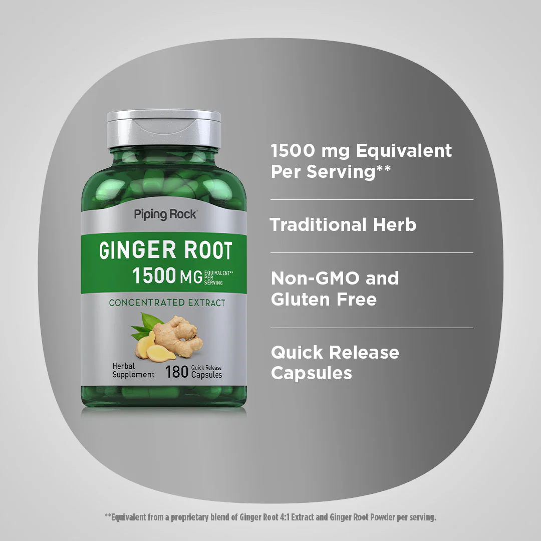 Ginger Root, 1500 mg (per serving), 180 Quick Release Capsules - Image 4