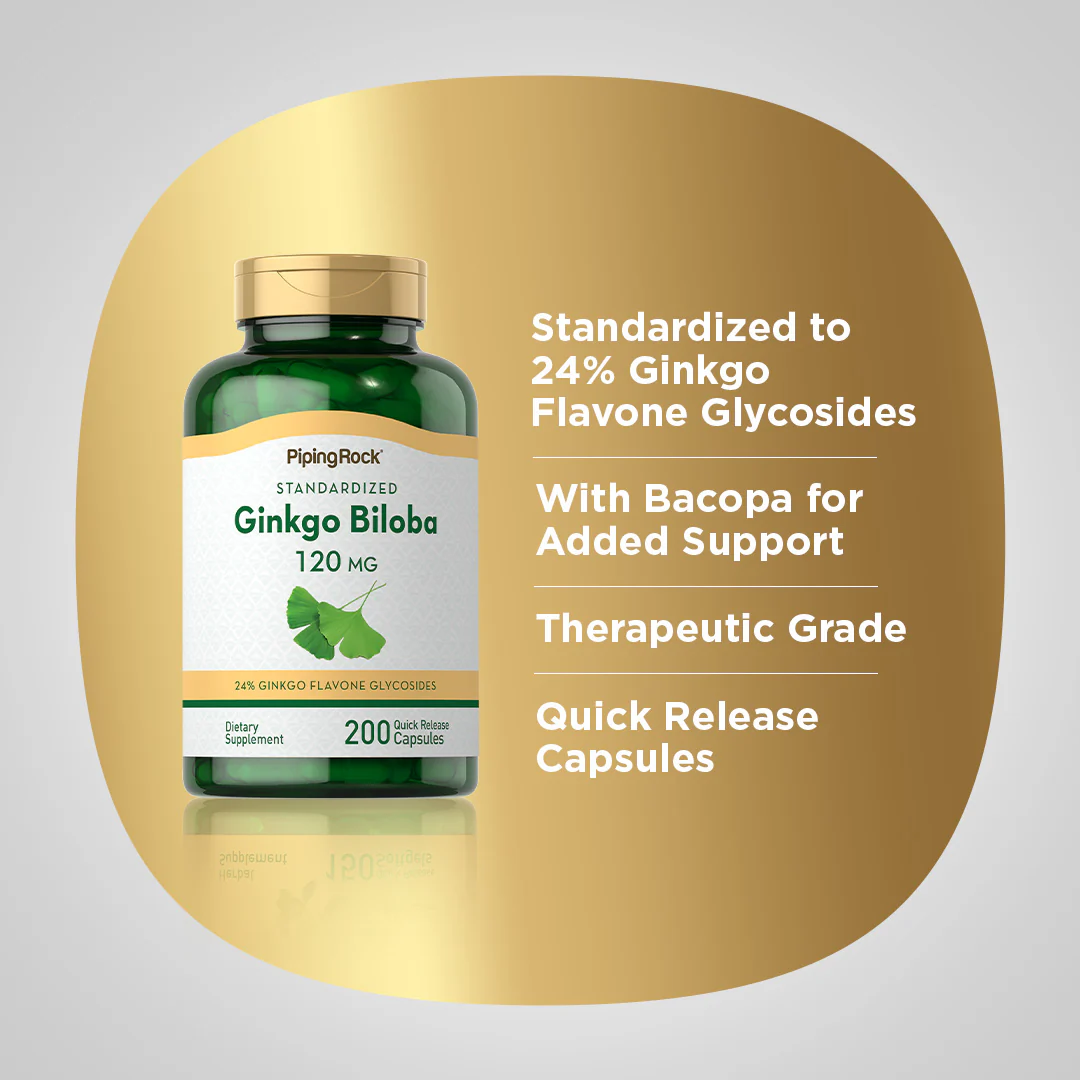 Ginkgo Biloba Standardized Extract, 120 mg, 200 Quick Release Capsules - Image 4