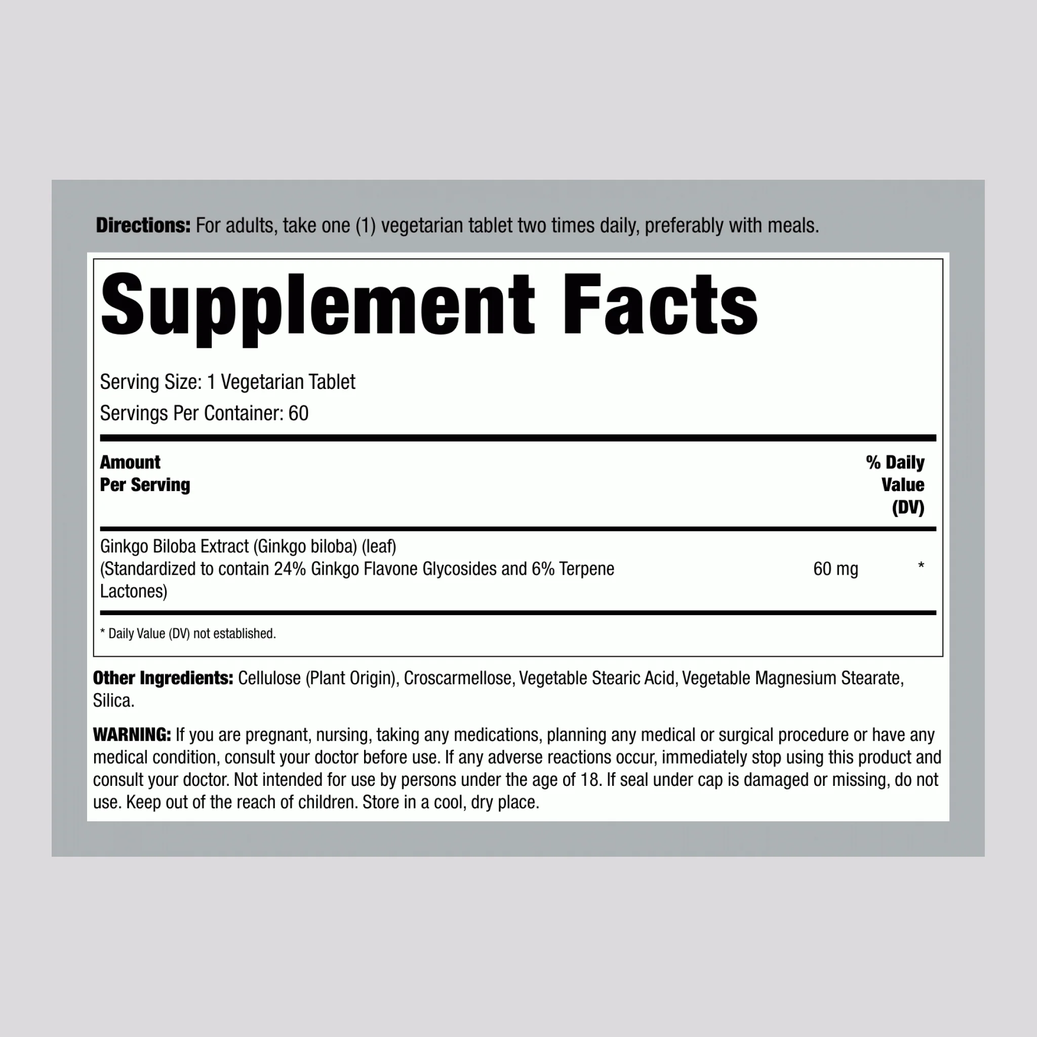 Ginkgo Biloba Standardized Extract, 60 mg, 60 Tablets, 2  Bottles - Image 2