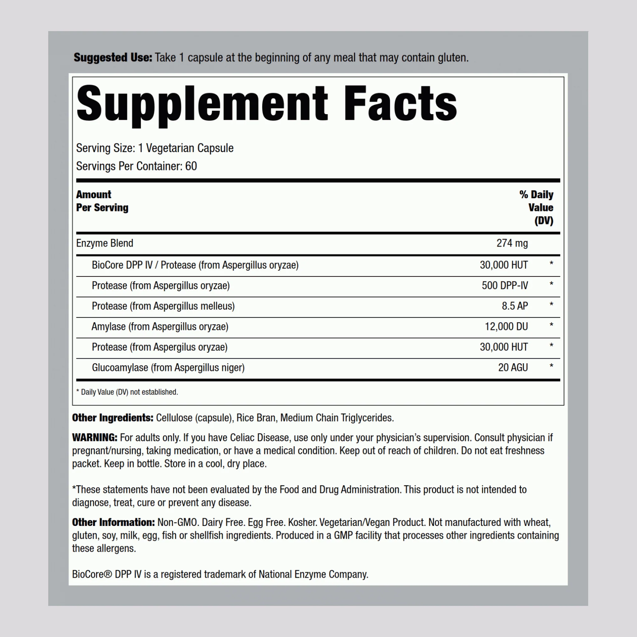 Gluten Digest Enzymes, 60 Vegetarian Capsules - Image 2
