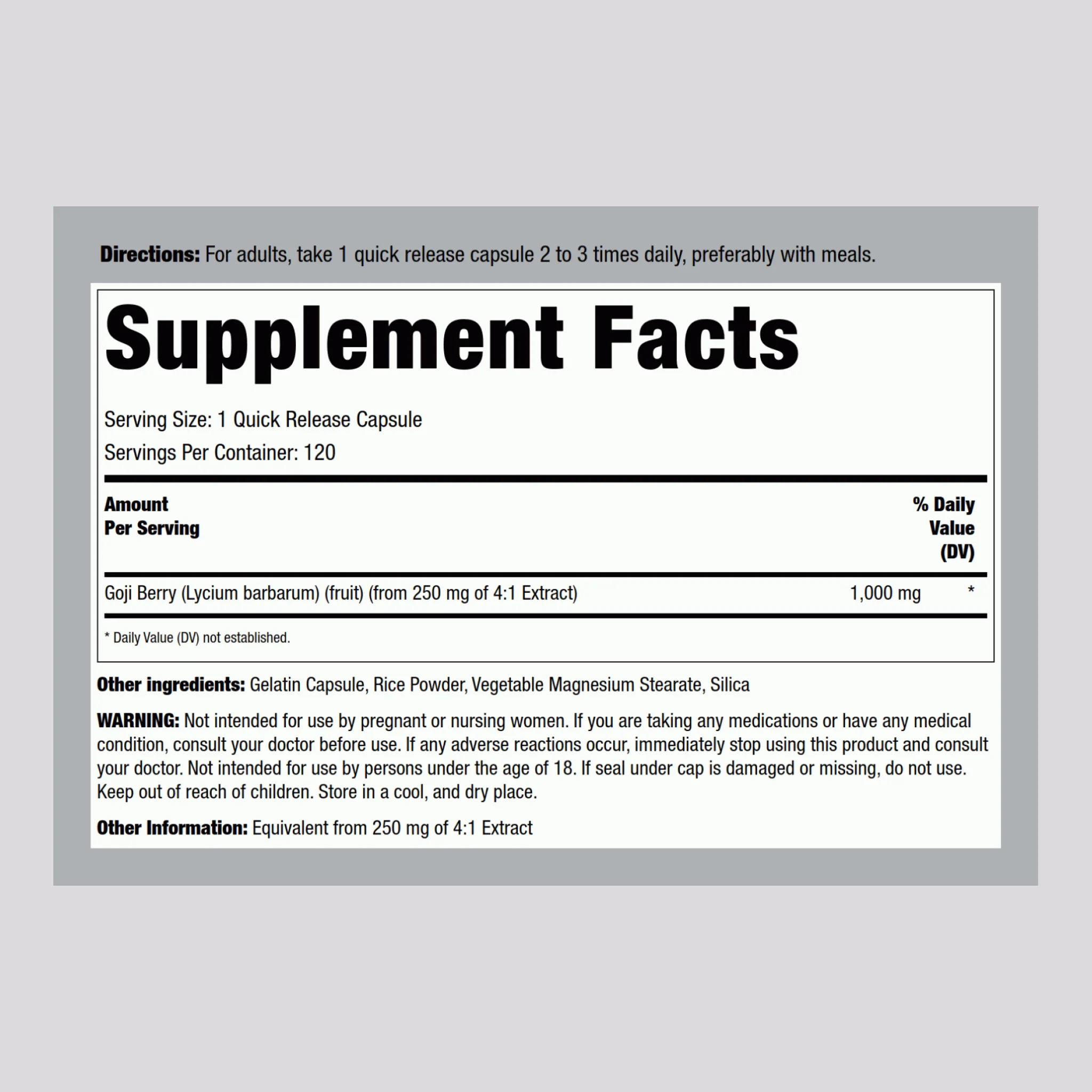 Goji Berry (Wolfberry), 1000 mg, 120 Quick Release Capsules, 2  Bottles - Image 2