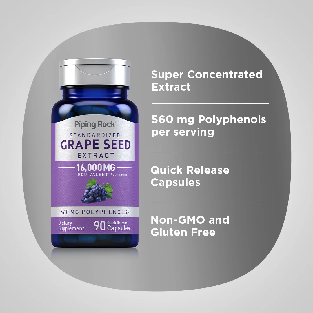 Grape Seed Extract, 16,000 mg (per serving), 90 Quick Release Capsules - Image 4