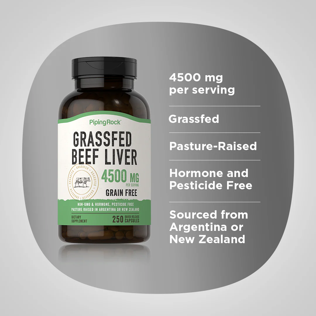 Grass Fed Beef Liver, 4500 mg (per serving), 250 Quick Release Capsules - Image 4