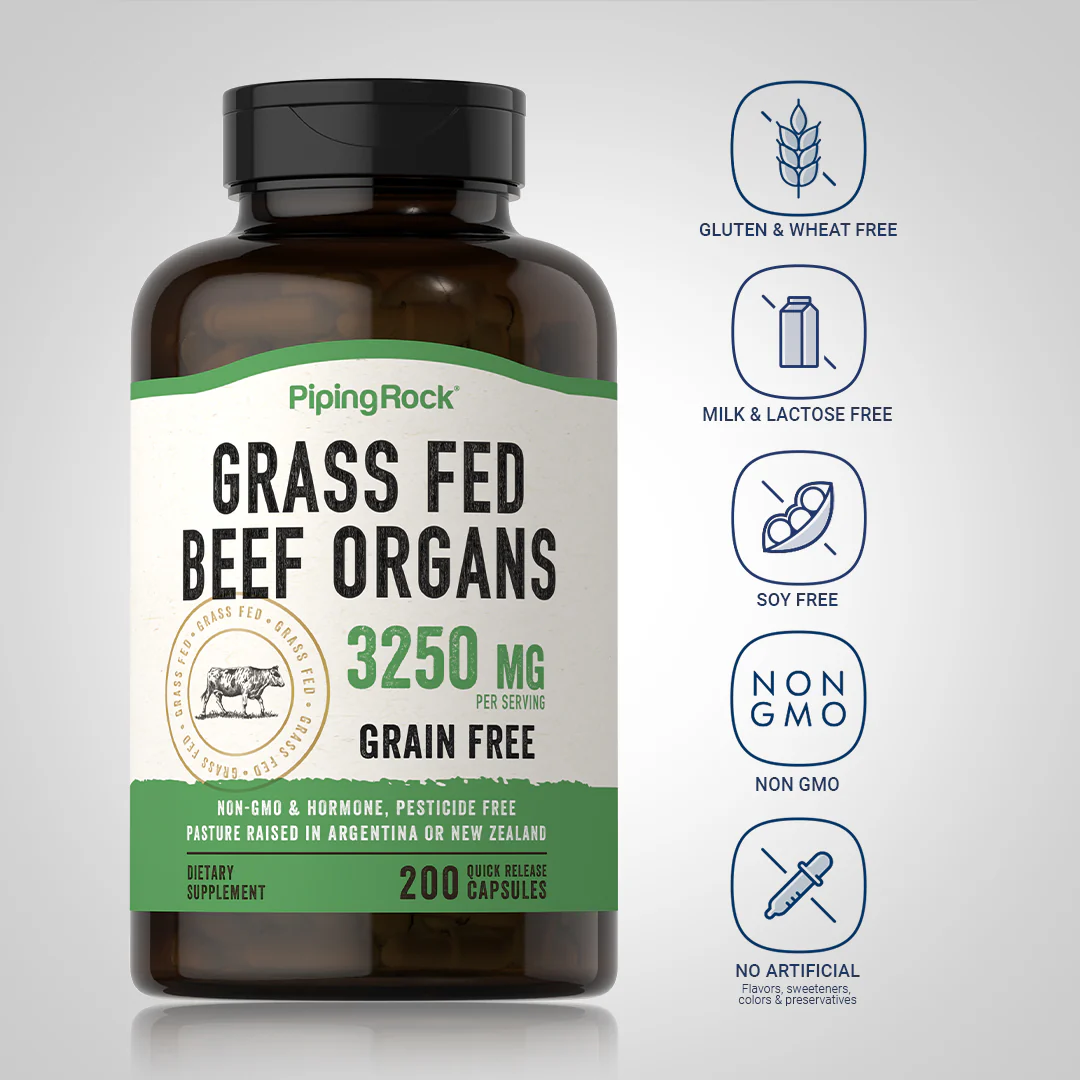Grass Fed Beef Organs, 3250 mg (per serving), 200 Quick Release Capsules - Image 5