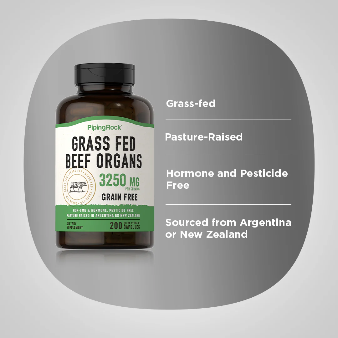 Grass Fed Beef Organs, 3250 mg (per serving), 200 Quick Release Capsules, 2  Bottles - Image 4