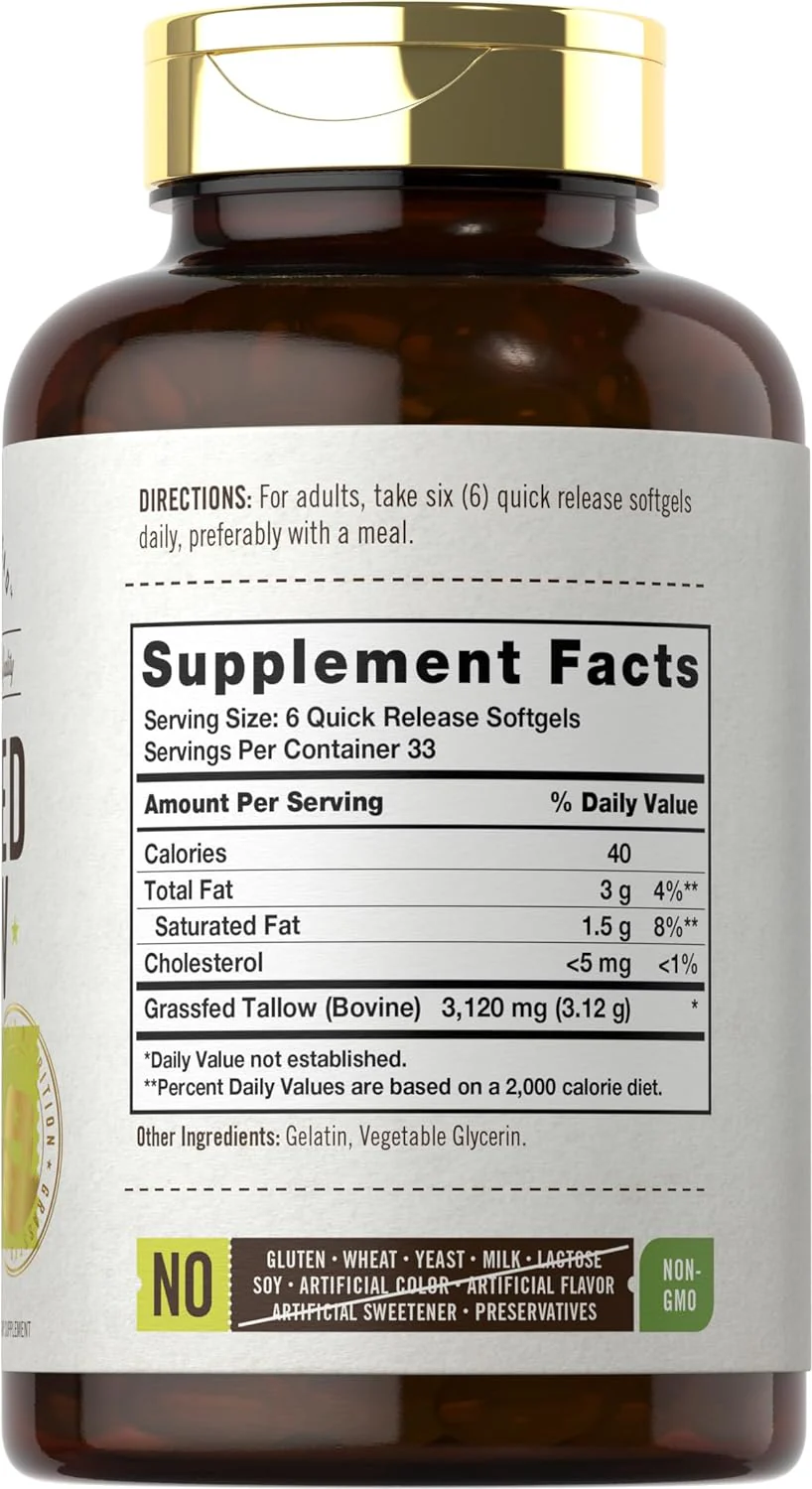 Grass Fed Beef Tallow, 3120 mg (per serving), 200 Softgels - Image 4