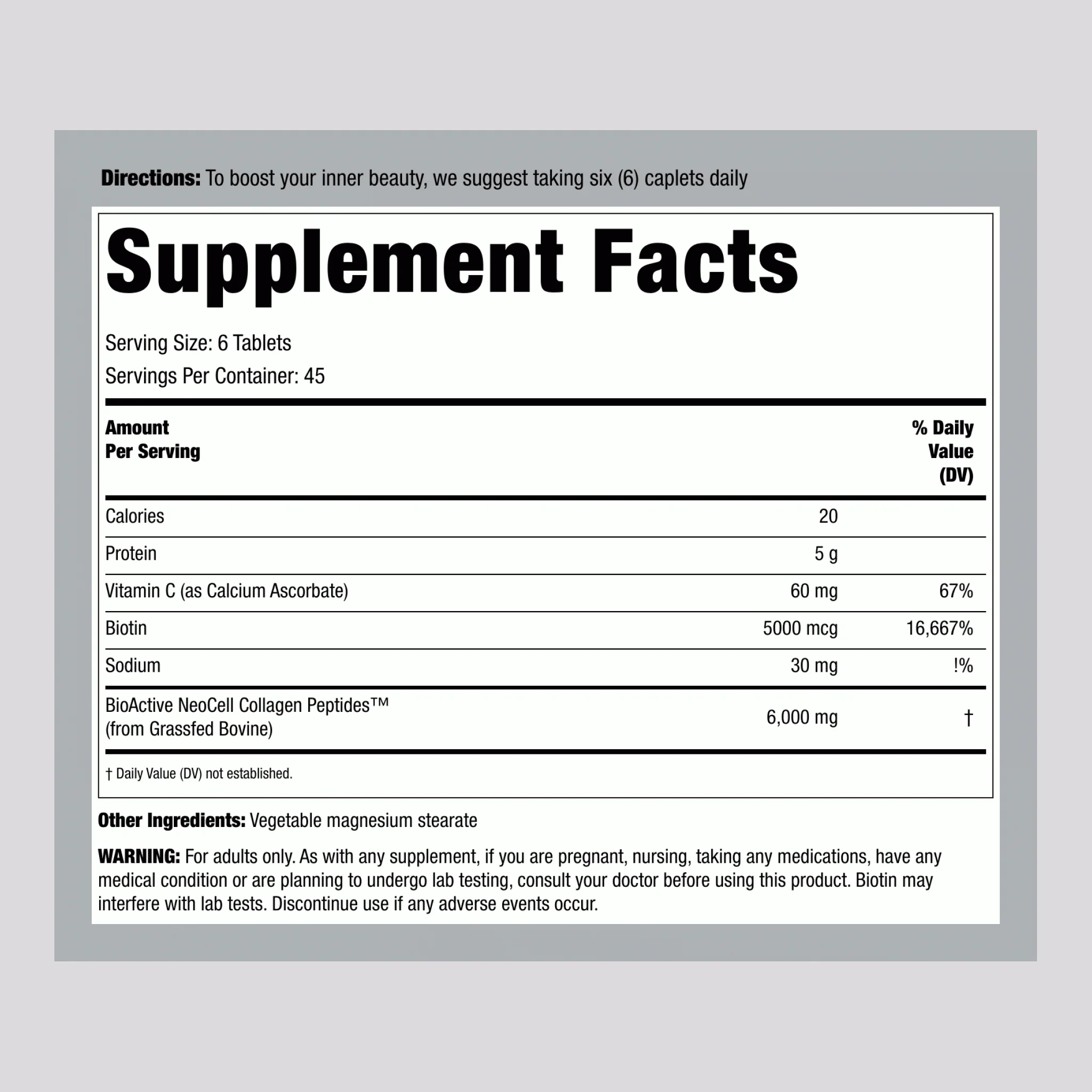 Grassfed Collagen Peptides  + C & Biotin, 6000 mg, 270 Caplets - Image 2