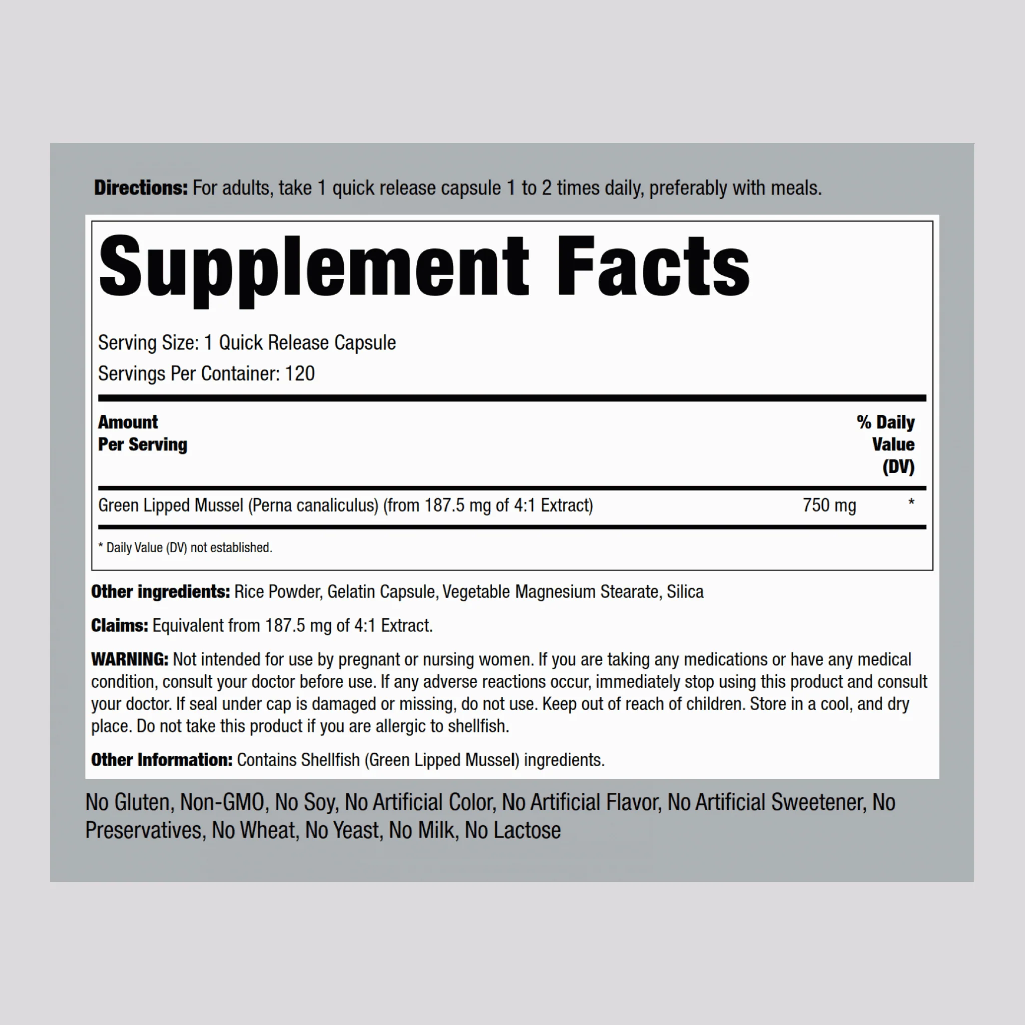 Green Lipped Mussel Freeze Dried from New Zealand, 750 mg, 120 Quick Release Capsules, 2  Bottles - Image 2