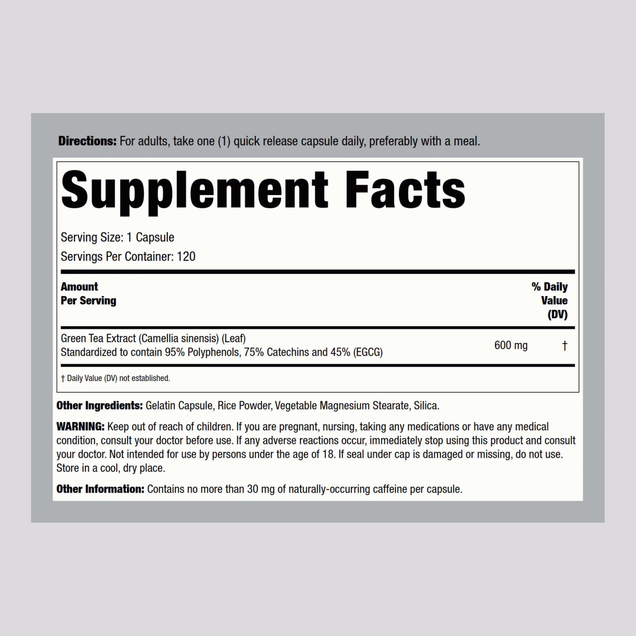 Green Tea Standardized Extract, 600 mg, 120 Capsules - Image 2