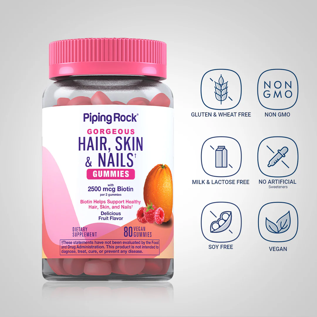 Hair, Skin & Nails (Delicious Fruit), 80 Vegan Gummies - Image 5