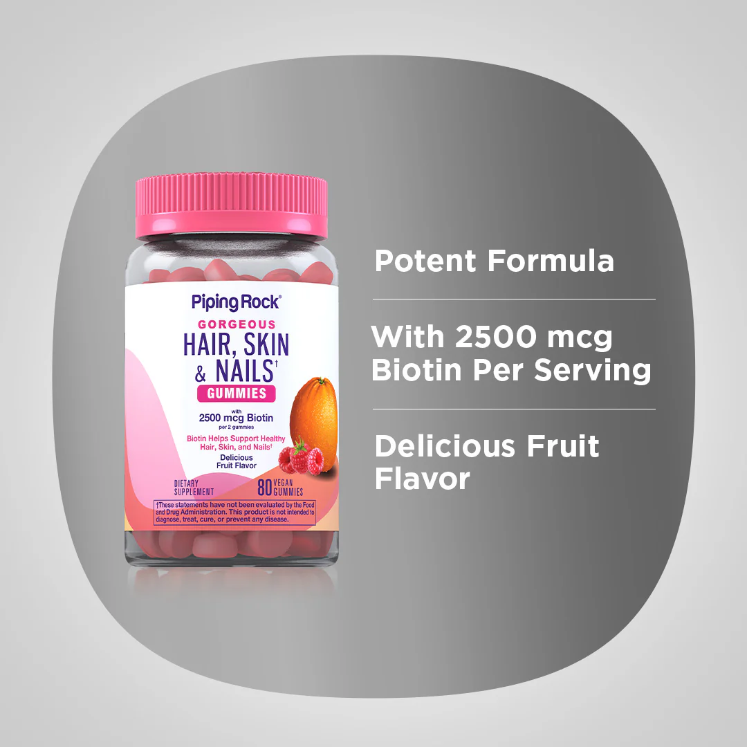 Hair, Skin & Nails (Delicious Fruit), 80 Vegan Gummies, 2  Bottles - Image 3