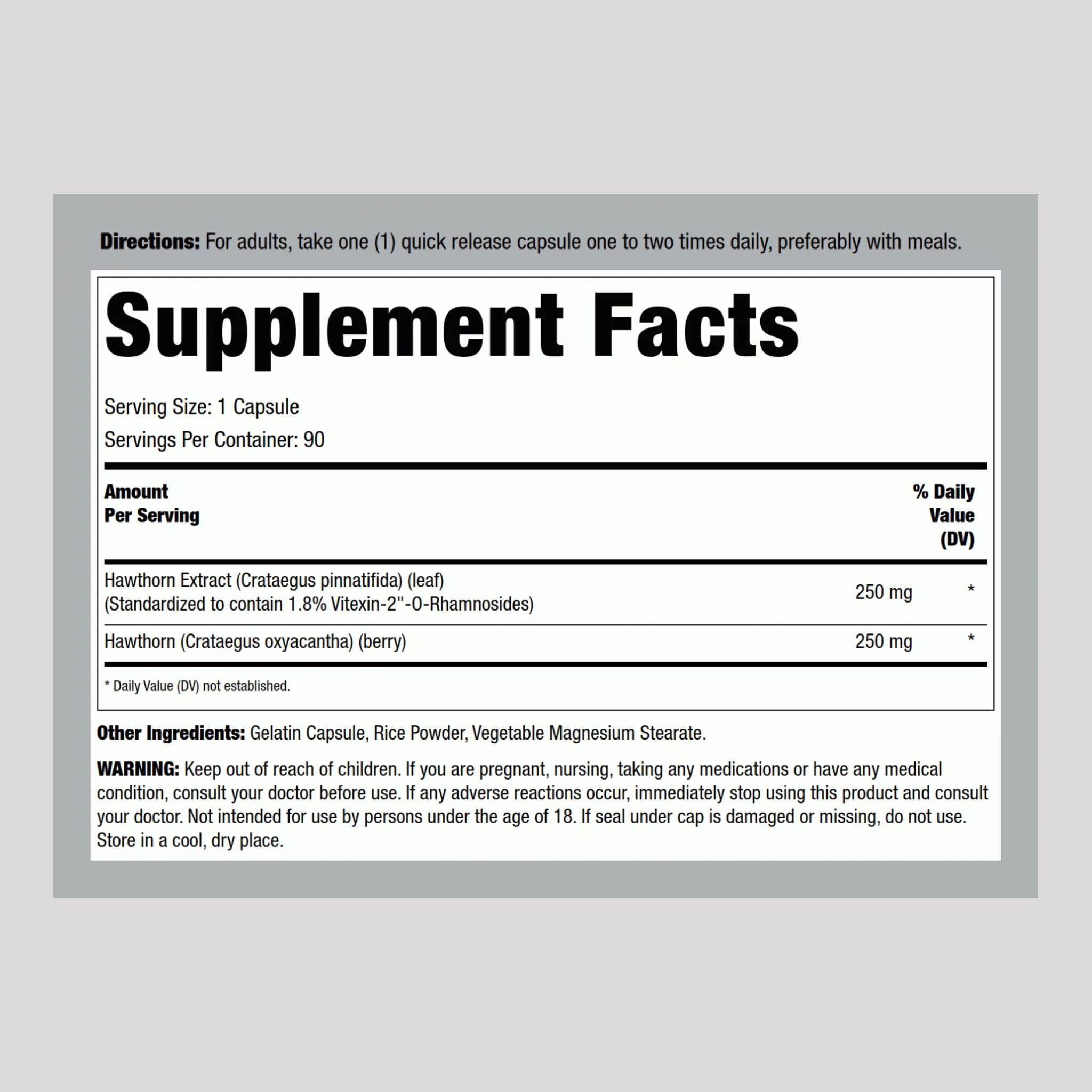 Hawthorn Standardized Extract, 250 mg, 90 Capsules - Image 2