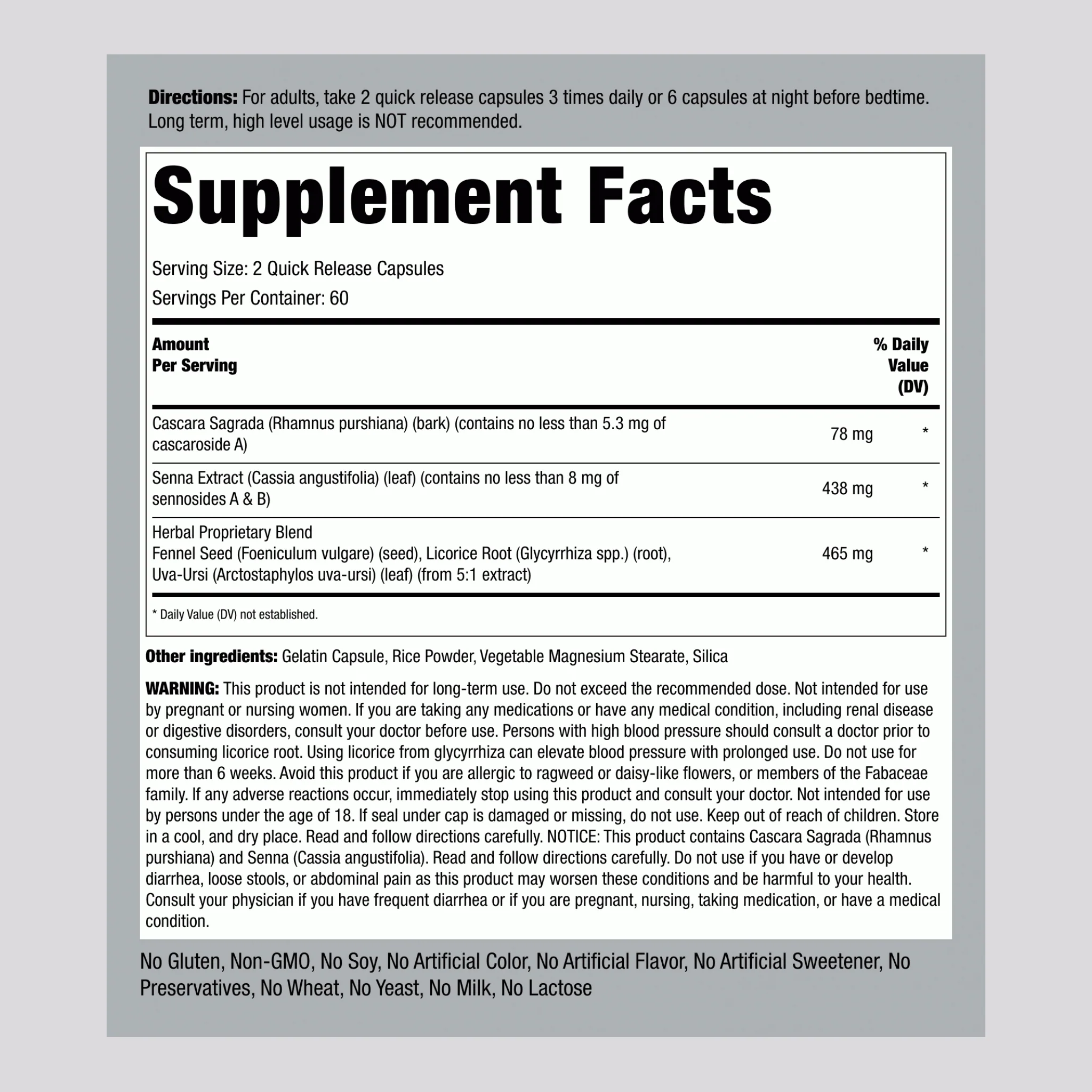Herbal Laxative, 120 Quick Release Capsules, 2  Bottles - Image 2