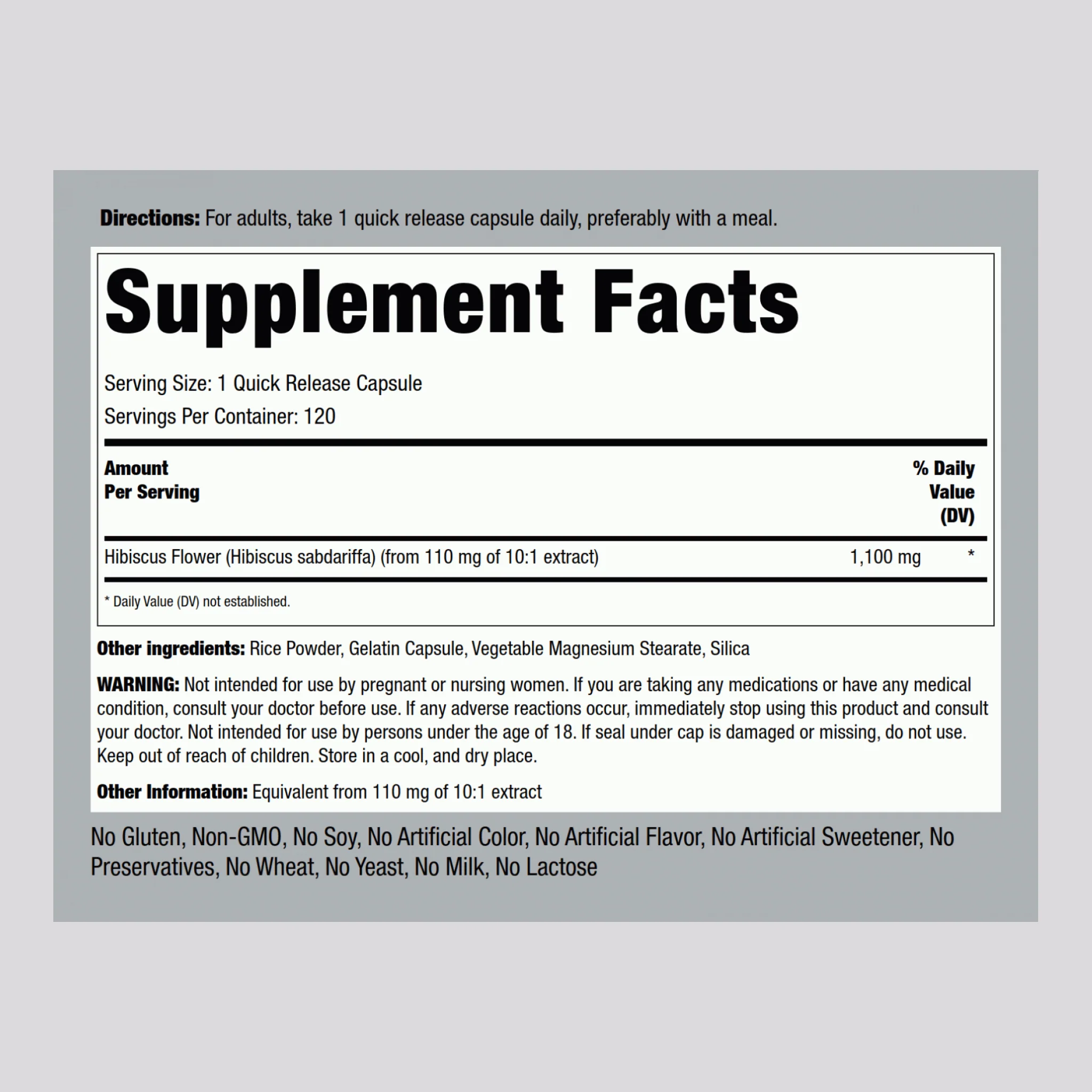 Hibiscus Flower, 1100 mg, 120 Quick Release Capsules - Image 2